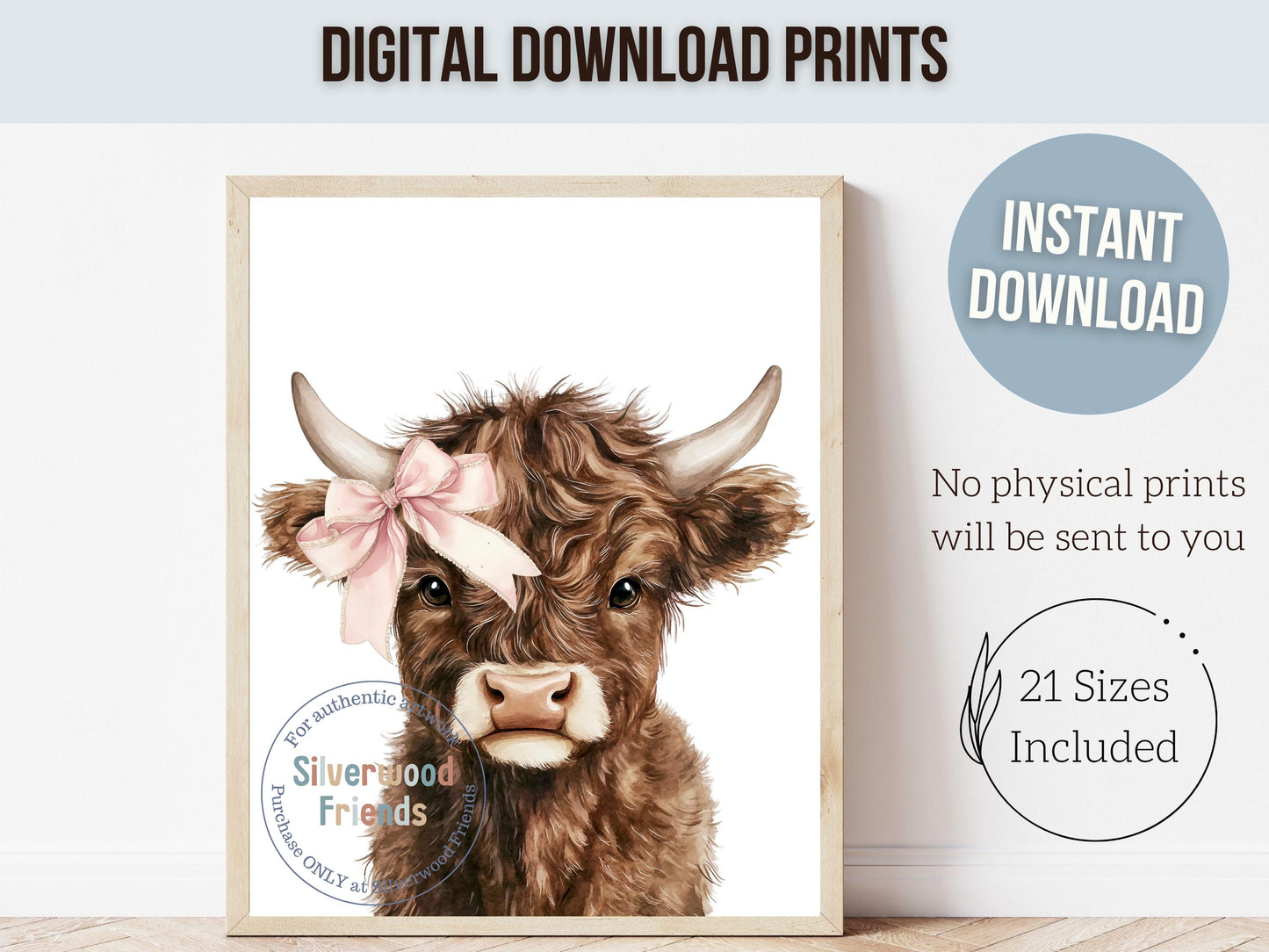 Peeking Highland Cow Nursery Print, Baby Girl Highland Cow Bow Nursery Decor, Western Cowgirl Country Farm Nursery Wall Decor Digital Print