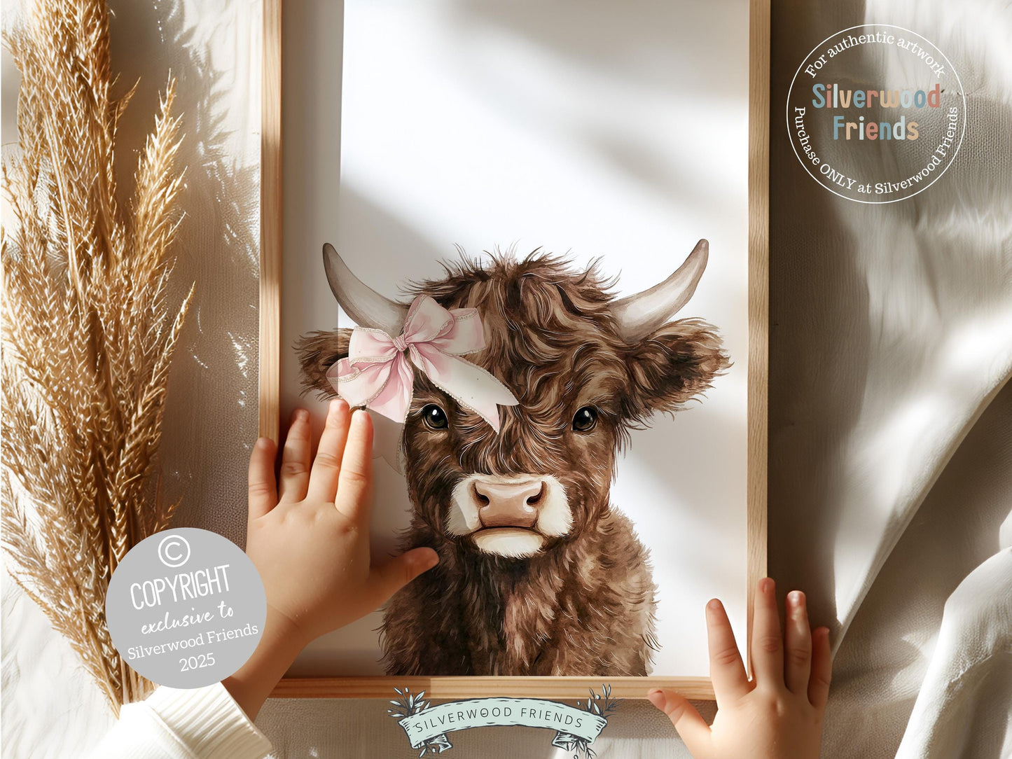 Peeking Highland Cow Nursery Print, Baby Girl Highland Cow Bow Nursery Decor, Western Cowgirl Country Farm Nursery Wall Decor Digital Print