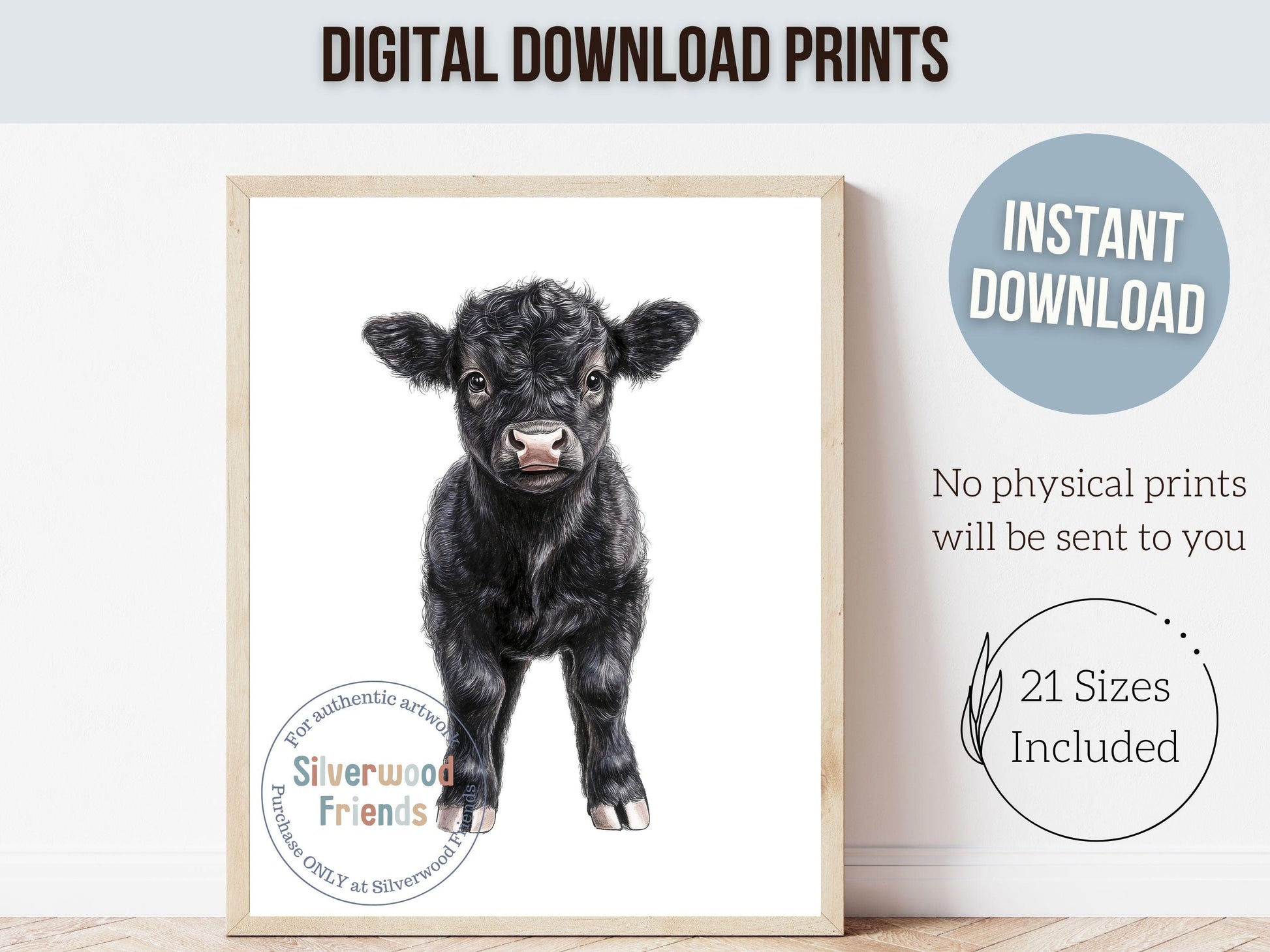 Peeking Cow Nursery Prints, Gender Neutral Cow Nursery Decor, Unisex Toddler Farm Bedroom Nursery Wall Decor, Black Angus Cow Digital Print