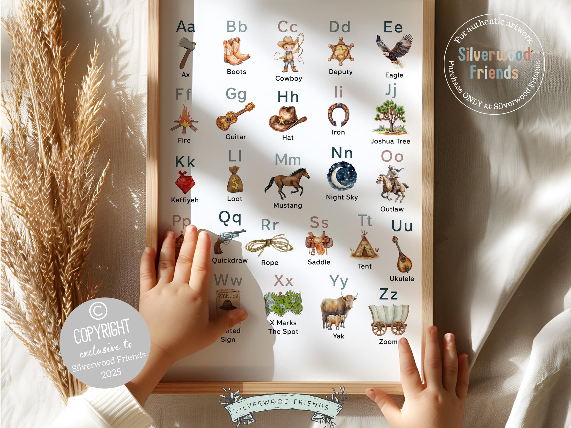 Cowboy Western Alphabet Print, Western ABC Print, Boys Nursery Decor, Boys Rodeo Playroom Poster, Educational Classroom Poster Digital Print