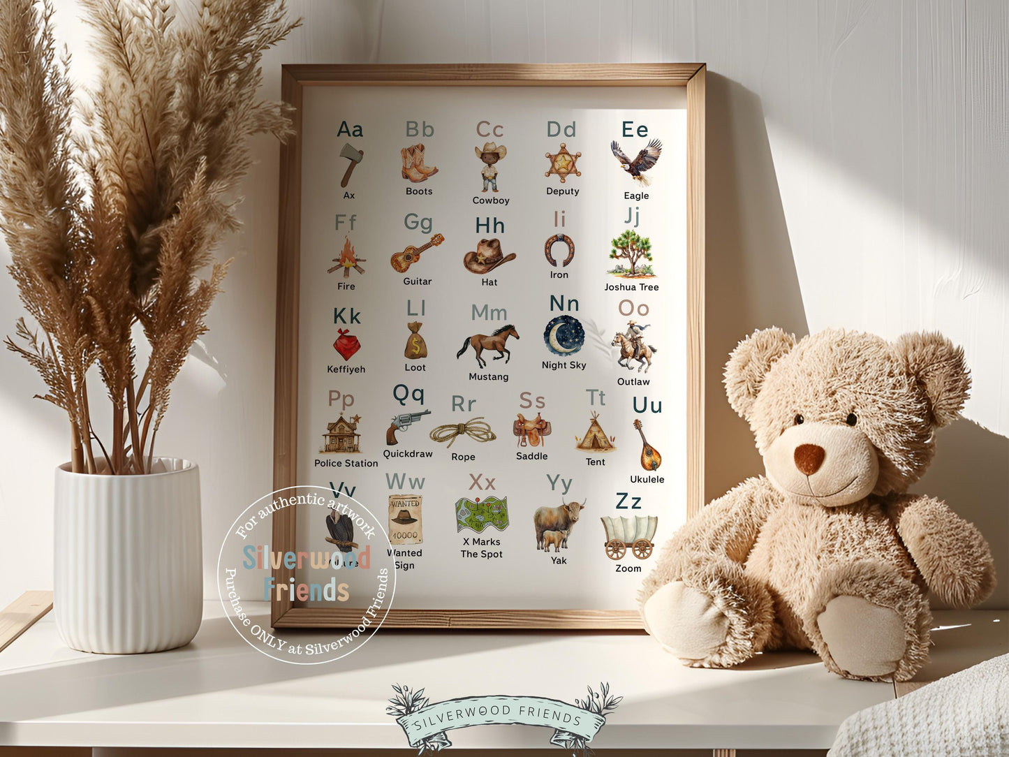 Cowboy Alphabet and Number Print, African American Boys Nursery Decor, Boy Playroom Poster, Educational Classroom ABC Poster Digital Print