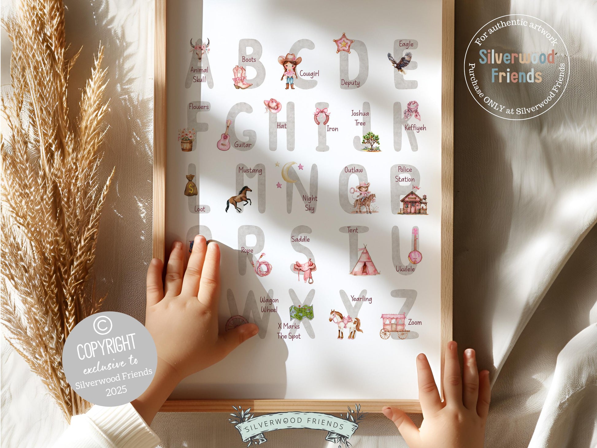 Cowgirl Alphabet Nursery Print, Baby Girl Western Nursery Decor, Farmhouse Playroom Decor, Educational Classroom ABC Poster Digital Print