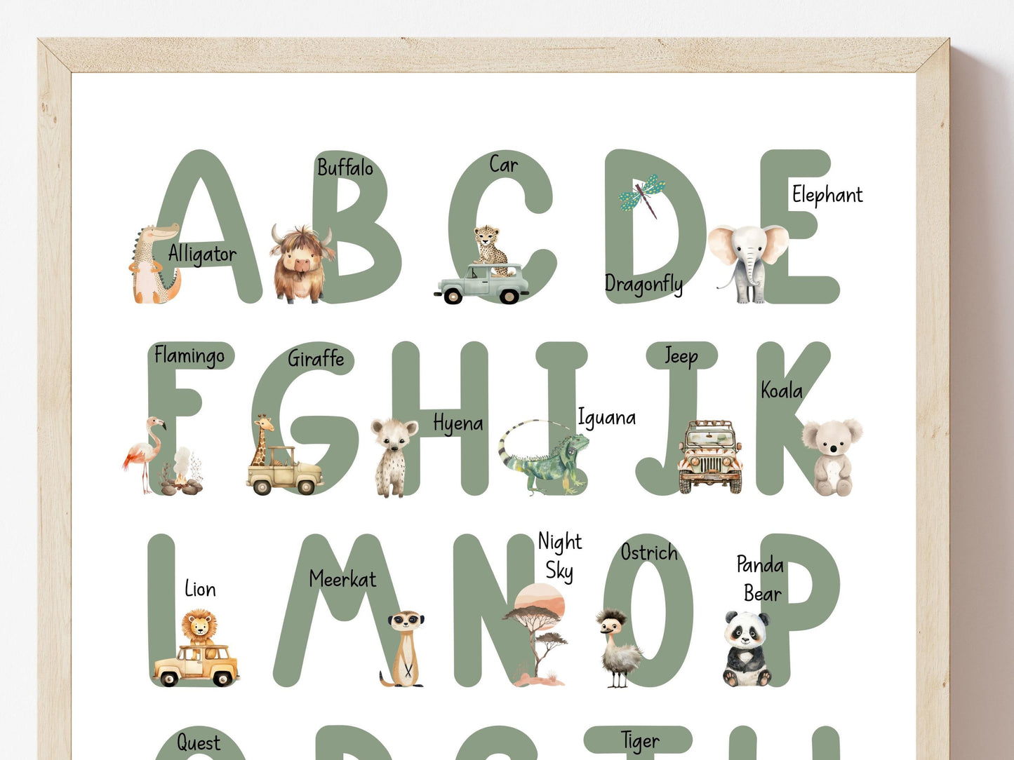 Safari Alphabet and Number Print, Safari Jungle Animal Car Nursery Decor, Classroom Educational Poster, Transport Room Decor Digital Print