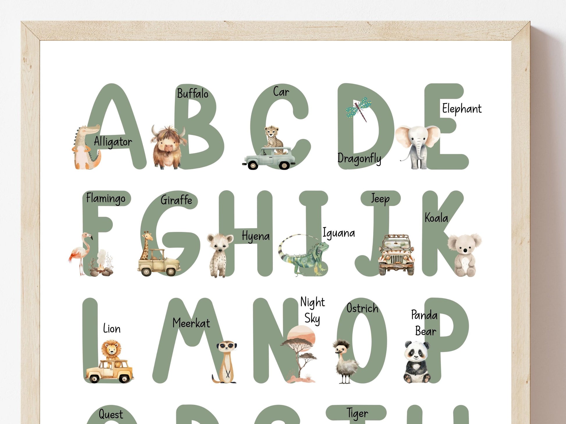 Safari Alphabet and Number Print, Safari Jungle Animal Car Nursery Decor, Classroom Educational Poster, Transport Room Decor Digital Print