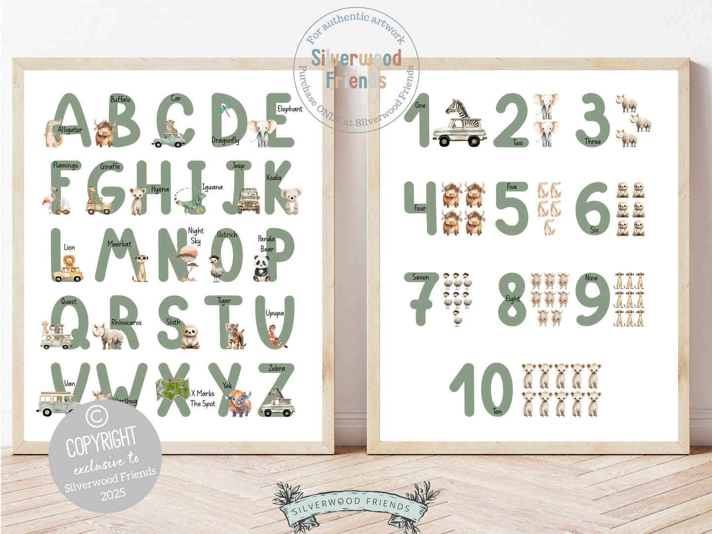 Enhance your safari nursery decor and foster learning with these stunningly illustrated boho safari and jungle theme alphabet and number prints. The perfect way to teach your little one the alphabet and numbers while adding a touch of wild beauty to their space.