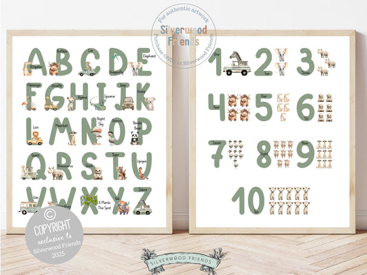 Enhance your safari nursery decor and foster learning with these stunningly illustrated boho safari and jungle theme alphabet and number prints. The perfect way to teach your little one the alphabet and numbers while adding a touch of wild beauty to their space.