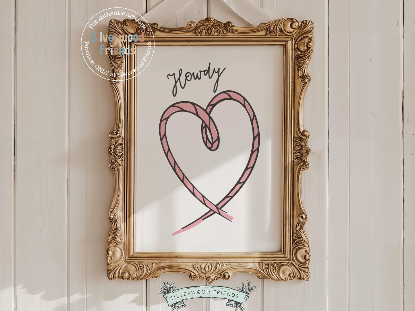 Add a touch of western sass to your space with our Cowgirl Print, featuring a pink rope love heart and the word “Howdy” in playful script. Perfect for country-themed decor, this charming artwork brings fun, feminine flair to any cowgirl-inspired room or gallery wall.