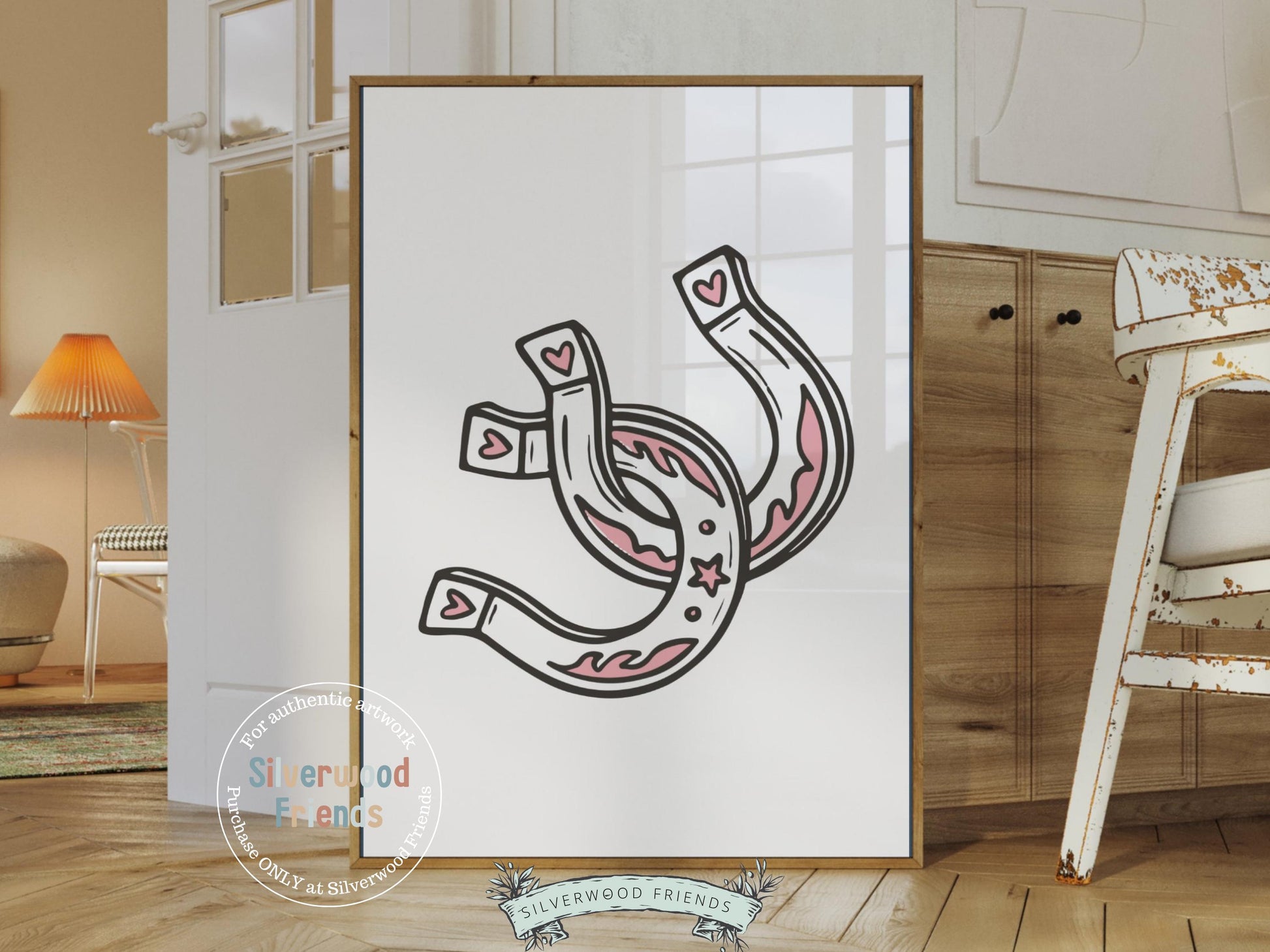 Pink Cowgirl Horseshoe Print, Western Coquette Room Decor, Horse Lover Engagement Gift, Teen Girl Western Rodeo Dopamine Decor Digital Print