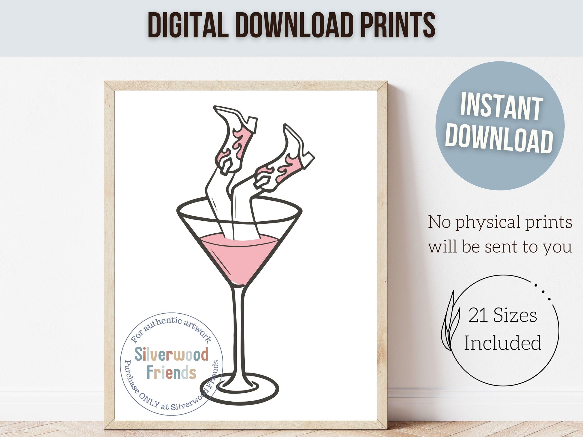 Pink Martini Print, Cowgirl Boots Print, Martini Poster, Bar Cart Art, Coquette Room Decor, Teen Girl Western Dopamine Decor Digital Print