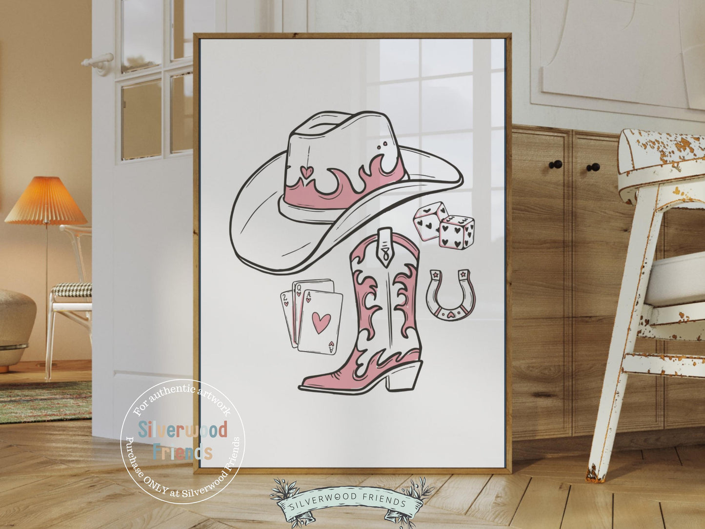 Pink Cowgirl Hat Print, Cowgirl Boots Print, Martini Print, Coquette Room Decor, Western Horseshoe Wall Art, Dopamine Decor Digital Print