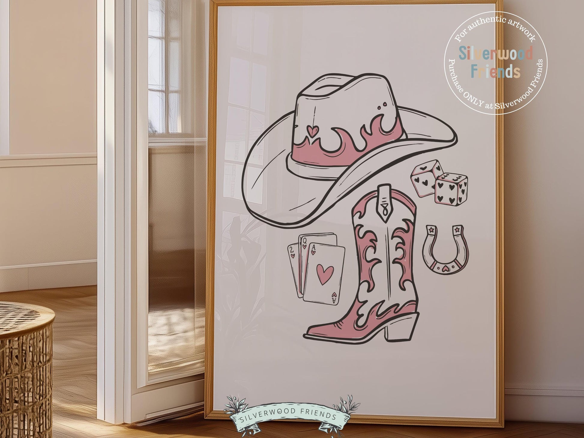 Pink Cowgirl Hat Print, Cowgirl Boots Print, Martini Print, Coquette Room Decor, Western Horseshoe Wall Art, Dopamine Decor Digital Print