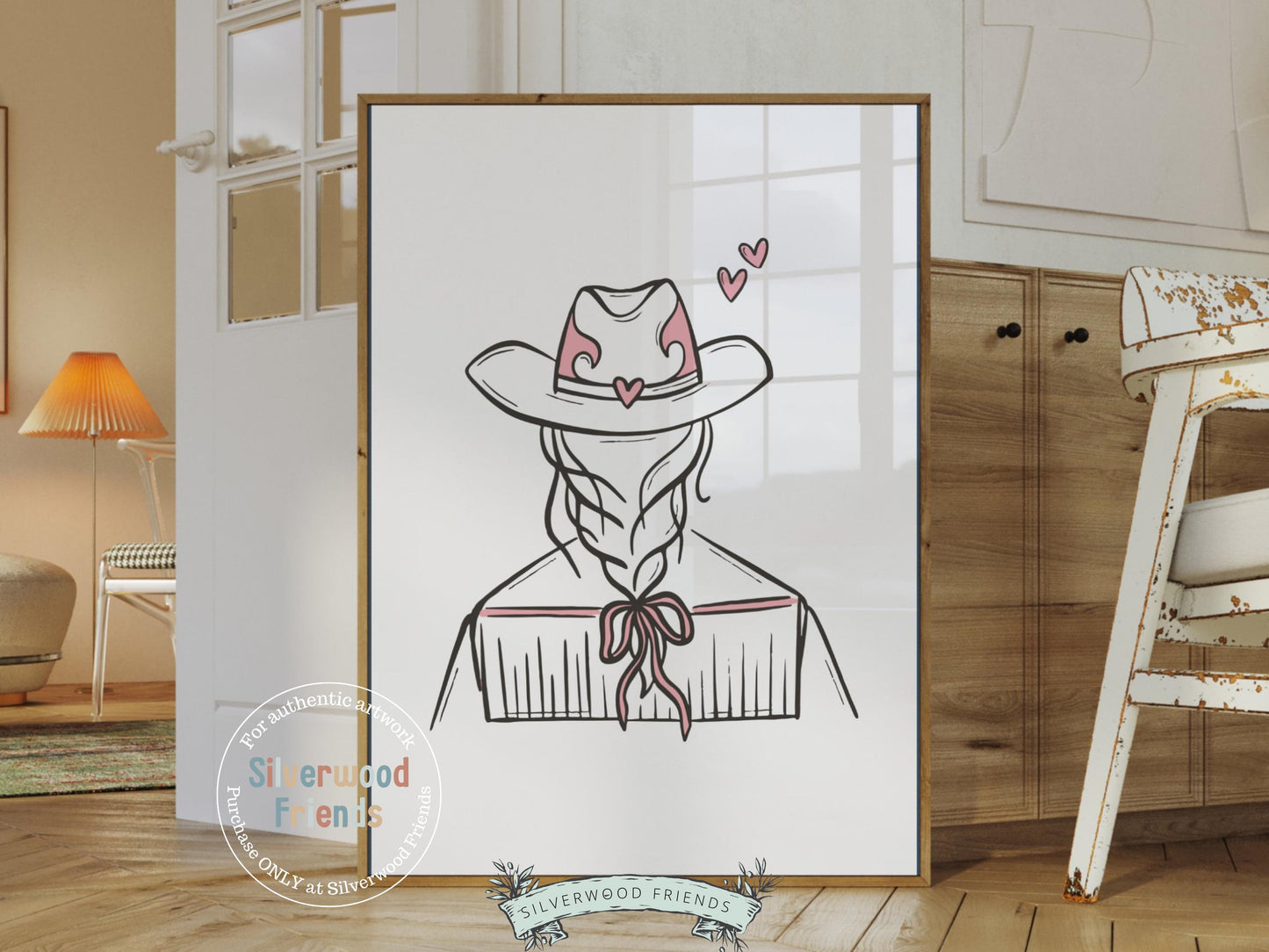Pink Cowgirl Hat Print, Western Cowgirl Nursery Decor, Minimalist Coquette Room Decor, Teen Girl Western Rodeo Dopamine Decor Digital Print