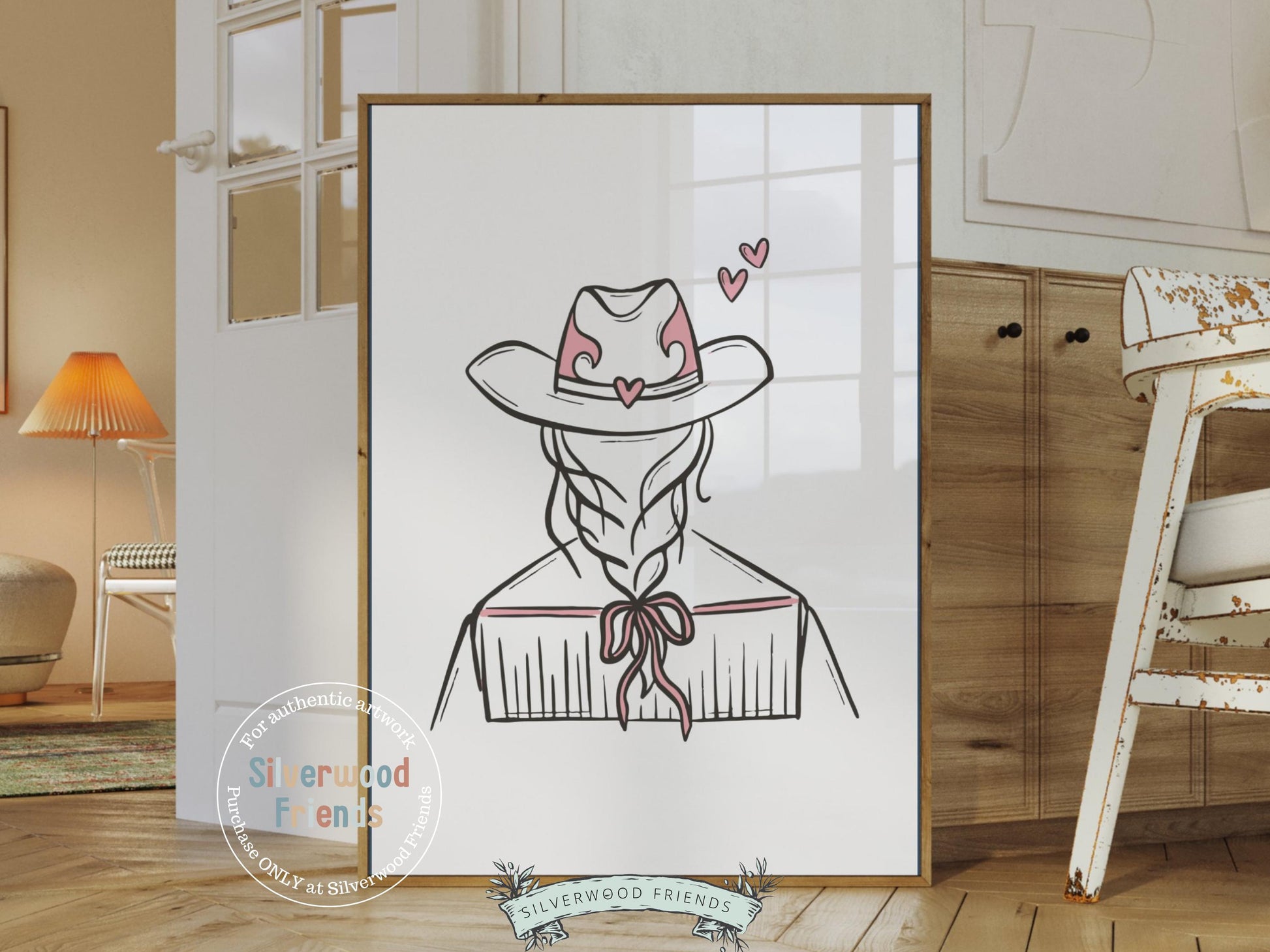 Pink Cowgirl Hat Print, Western Cowgirl Nursery Decor, Minimalist Coquette Room Decor, Teen Girl Western Rodeo Dopamine Decor Digital Print