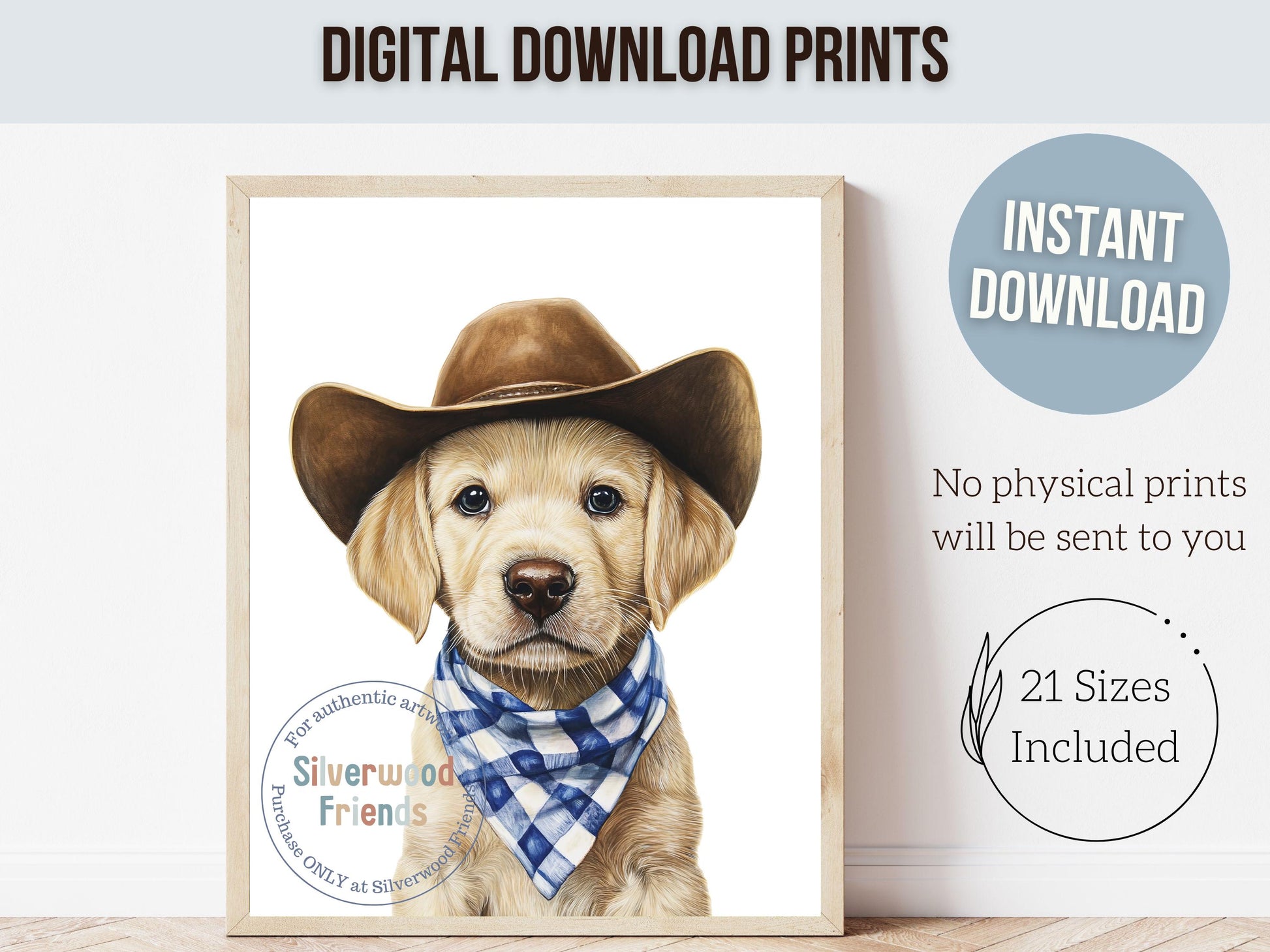 Labrador Dog Cowboy Hat Print, Cowboy Western Dog Nursery Decor, Cowboy Western Dog Nursery Wall Art, Yellow Labrador Puppy Digital Prints
