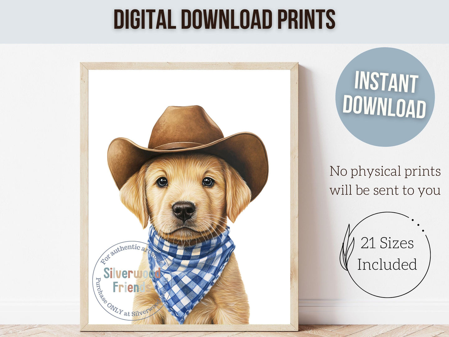 Labrador Dog Cowboy Hat Print, Cowboy Western Dog Nursery Decor, Cowboy Western Dog Nursery Wall Art, Yellow Labrador Puppy Digital Prints