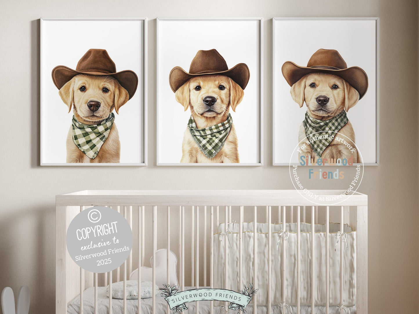 Labrador Dog Cowboy Hat Print, Cowboy Western Dog Nursery Decor, Cowboy Western Dog Nursery Wall Art, Yellow Labrador Puppy Digital Prints