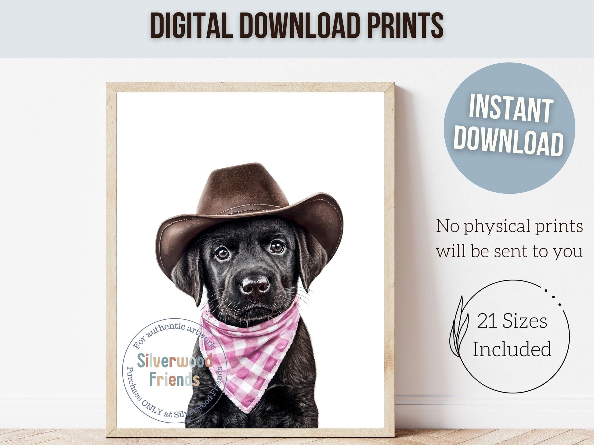 Labrador Dog Cowboy Hat Print, Baby Girl Cowgirl Western Nursery Decor, Cowgirl Western Dog Nursery Wall Art, Black Labrador Digital Print
