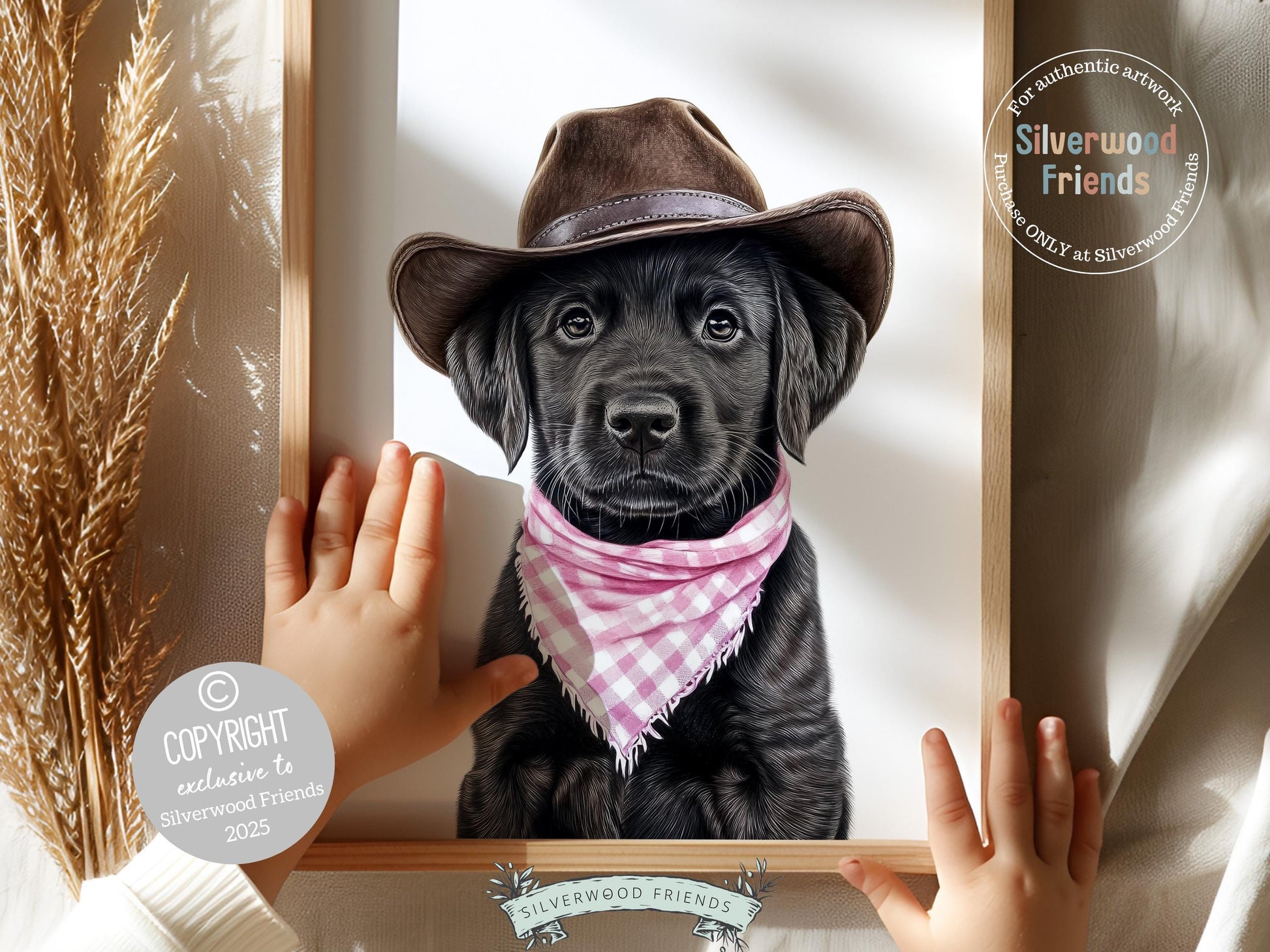 Labrador Dog Cowboy Hat Print, Baby Girl Cowgirl Western Nursery Decor, Cowgirl Western Dog Nursery Wall Art, Black Labrador Digital Print