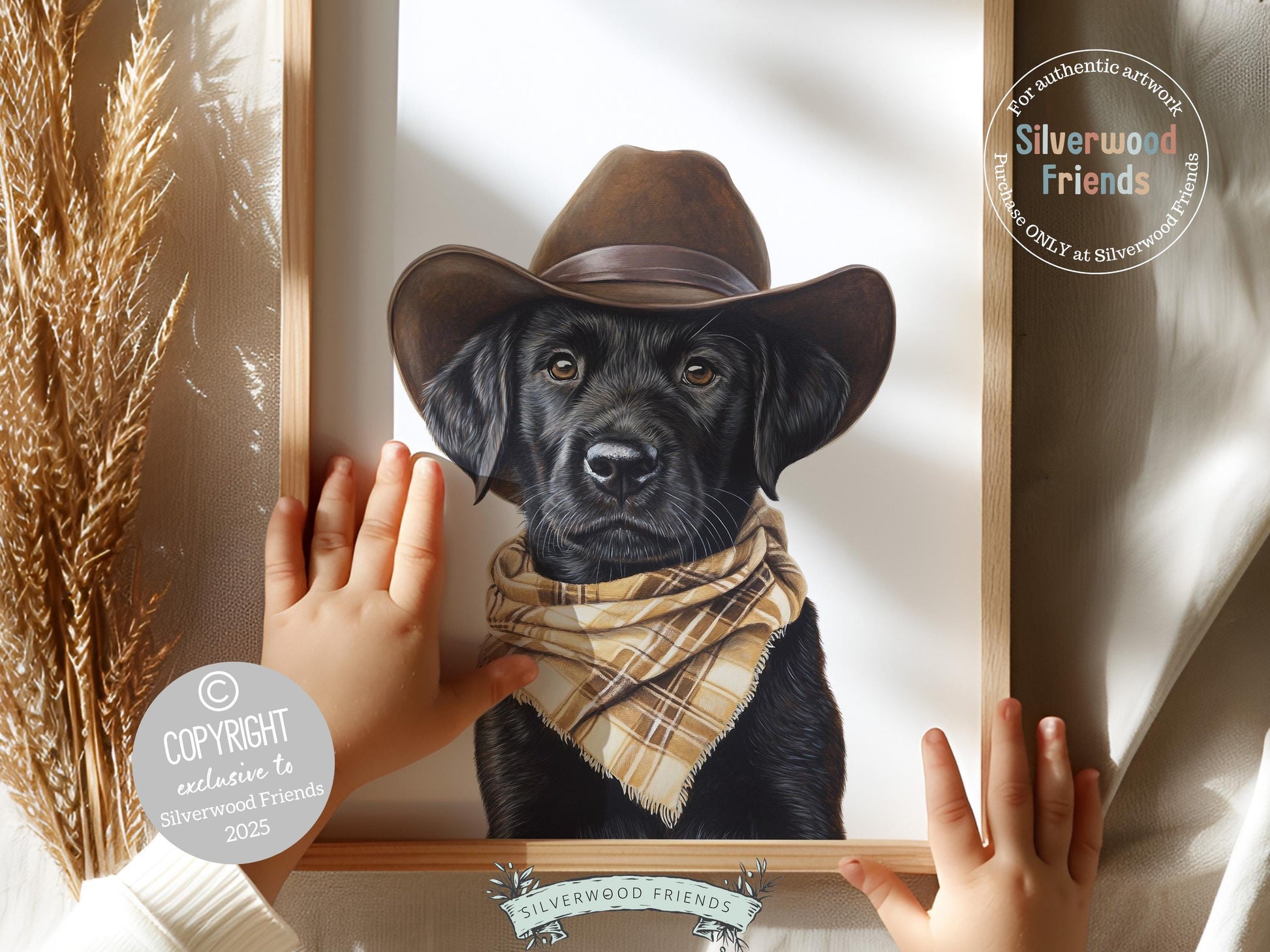 Labrador Dog Cowboy Hat Print, Neutral Cowboy Western Nursery Decor, Cowboy Western Dog Nursery Wall Art Black Labrador Puppy Digital Print