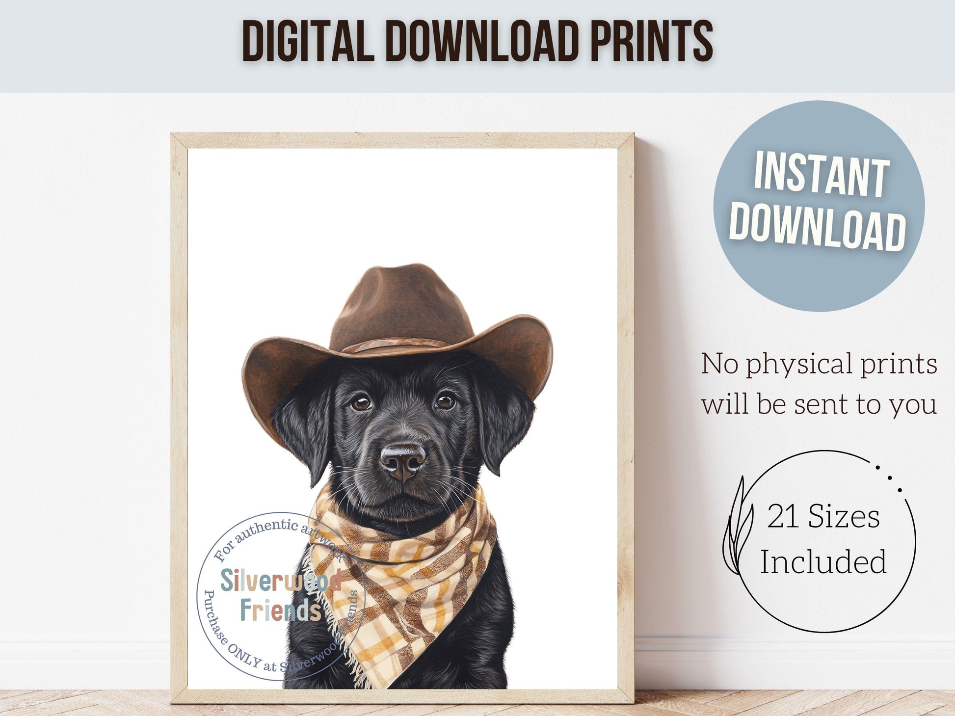 Labrador Dog Cowboy Hat Print,Neutral Cowboy Western Nursery Decor,Cowboy Western Dog Nursery Wall Art,Black Labrador Bandana Digital Print