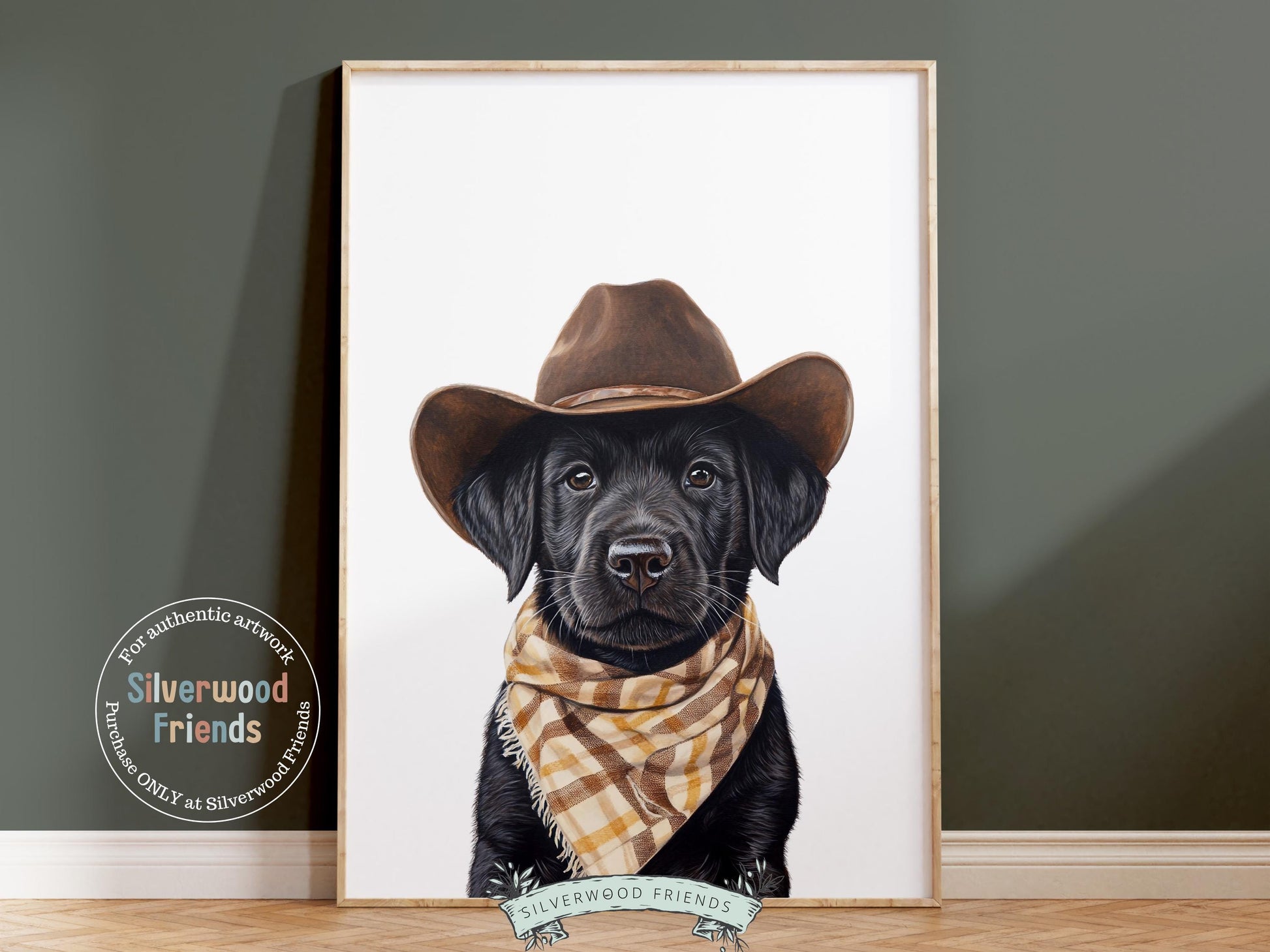 Labrador Dog Cowboy Hat Print,Neutral Cowboy Western Nursery Decor,Cowboy Western Dog Nursery Wall Art,Black Labrador Bandana Digital Print