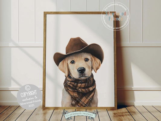 Labrador Dog Cowboy Hat Print,Neutral Cowboy Western Nursery Decor, Dog Nursery Wall Art, Mudroom Wall Decor Yellow Labrador Digital Print