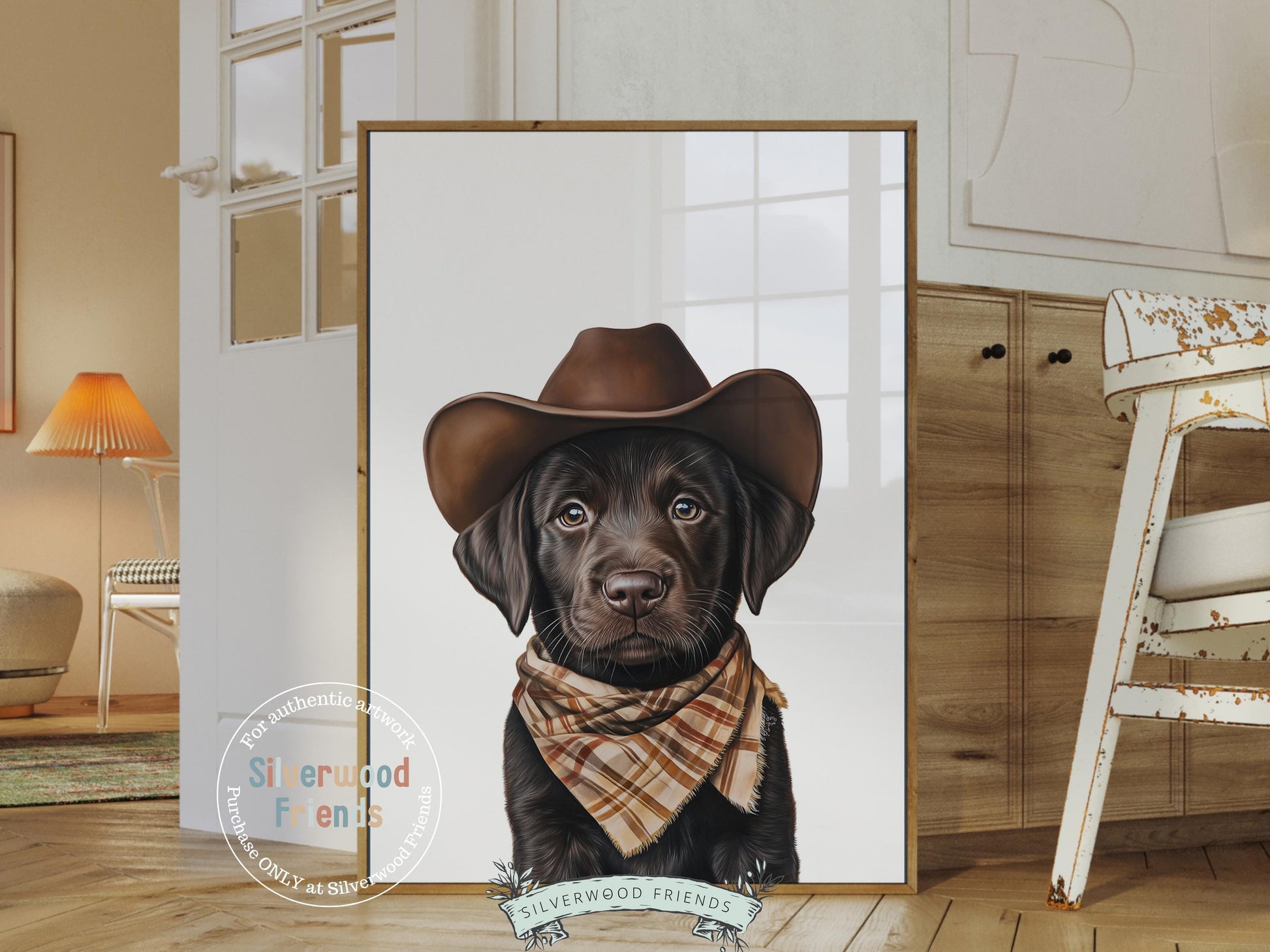 Labrador Dog Cowboy Hat Print,Neutral Cowboy Western Nursery Decor, Dog Nursery Wall Art, Mudroom Wall Decor Brown Labrador Digital Print