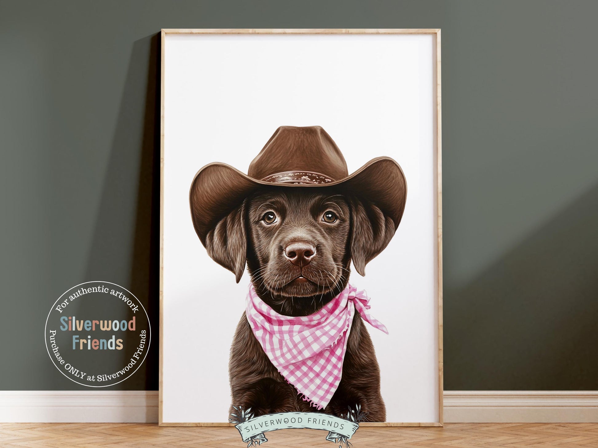 Labrador Dog Cowboy Hat Print, Baby Girl Pink Cowboy Western Nursery Decor, Dog Nursery Wall Art, Pink Cowgirl Labrador Dog Digital Print
