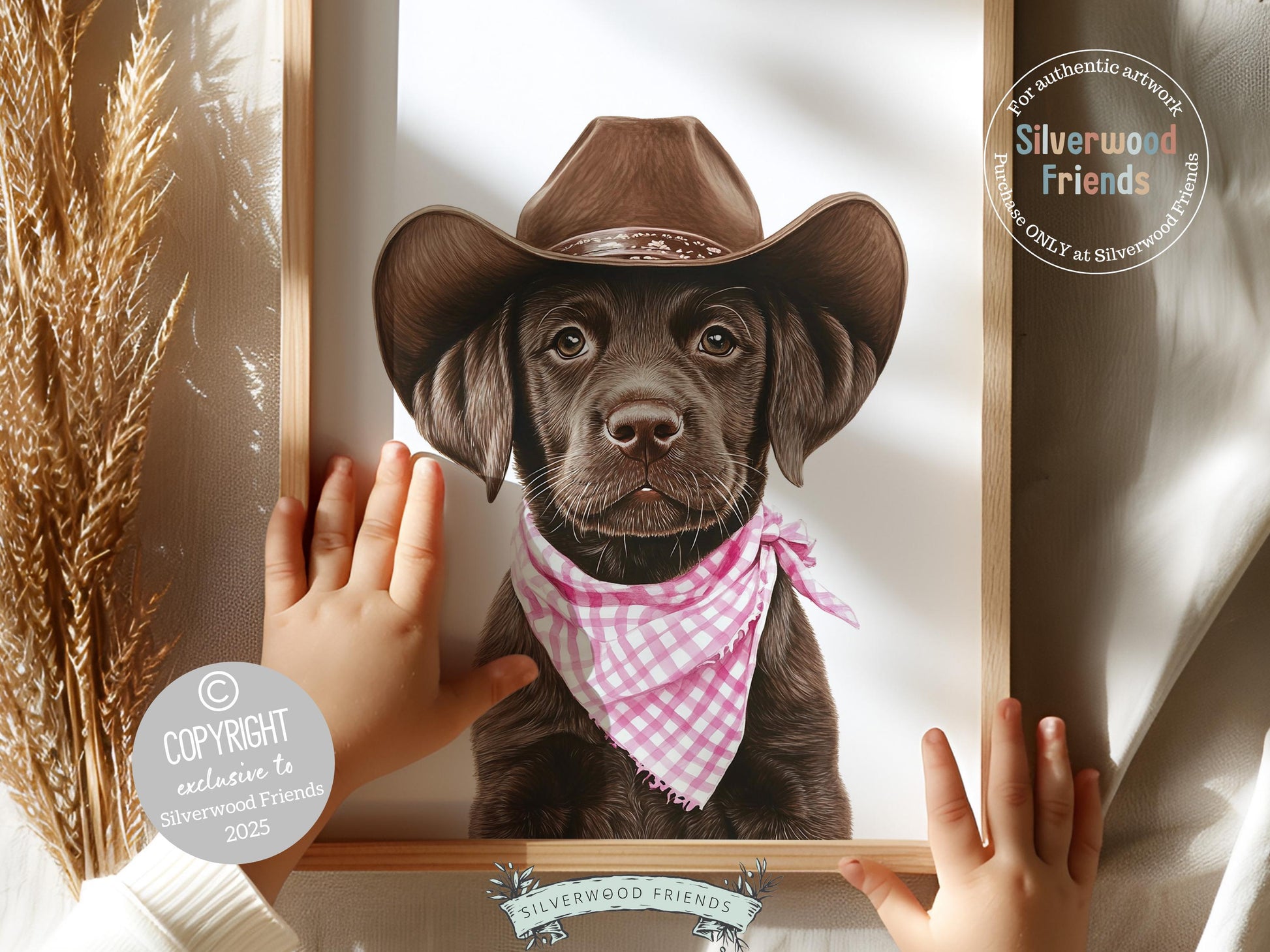 Labrador Dog Cowboy Hat Print, Baby Girl Pink Cowboy Western Nursery Decor, Dog Nursery Wall Art, Pink Cowgirl Labrador Dog Digital Print