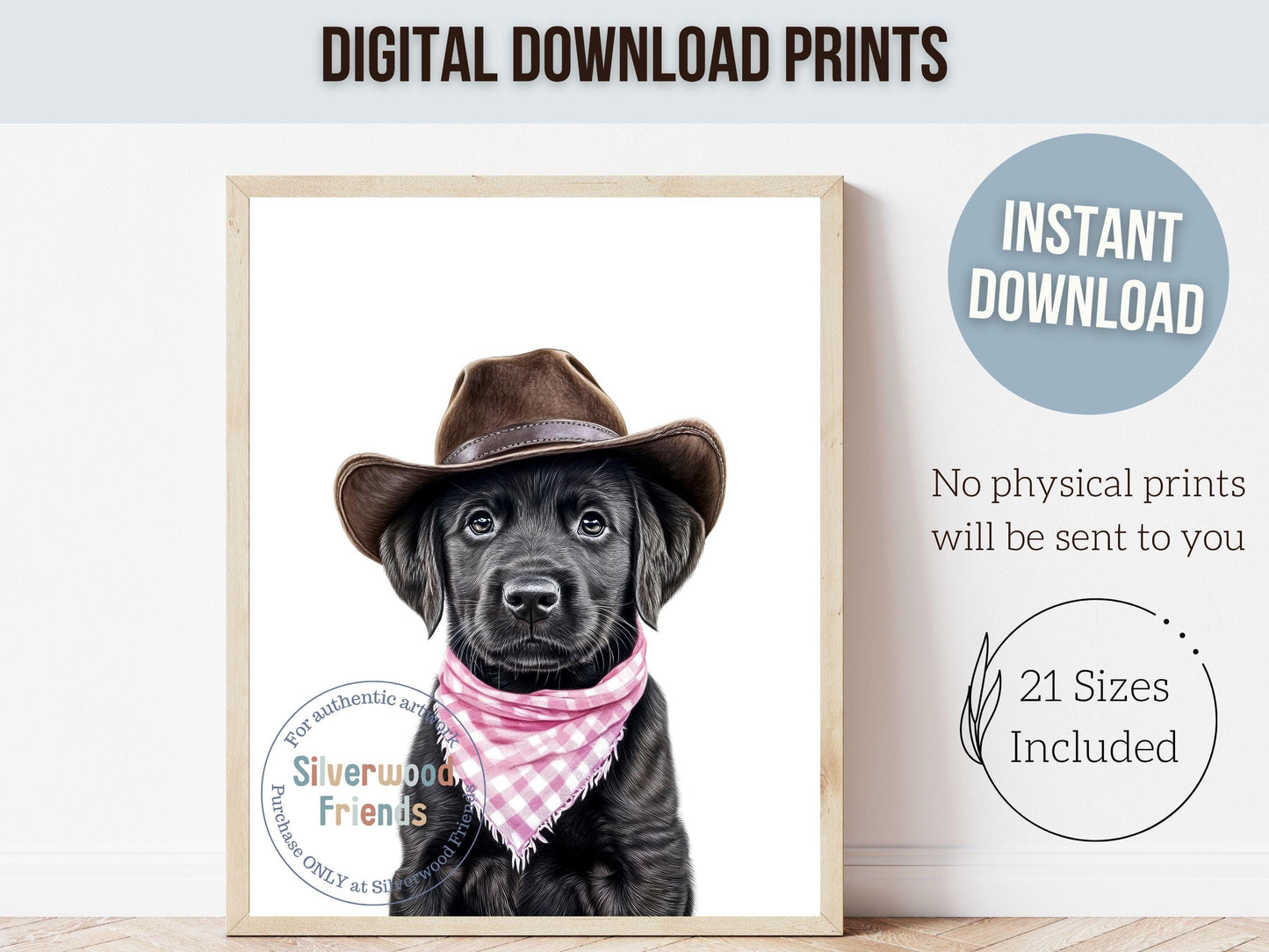 Labrador Dog Cowboy Hat Print, Baby Girl Pink Cowboy Western Nursery Decor, Dog Nursery Wall Art, Pink Cowgirl Labrador Dog Digital Print