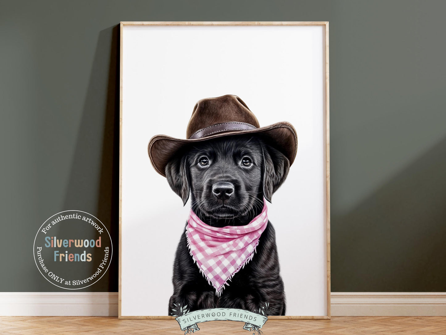 Labrador Dog Cowboy Hat Print, Baby Girl Pink Cowboy Western Nursery Decor, Dog Nursery Wall Art, Pink Cowgirl Labrador Dog Digital Print