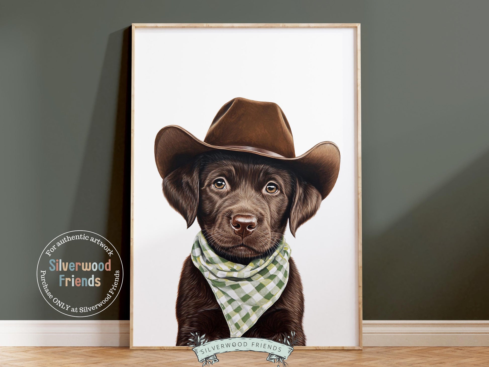 Labrador Dog Cowboy Hat Print, Neutral Cowboy Western Nursery Decor, Sage Green Nursery Wall Art, Mudroom Decor Labrador Dog Digital Print