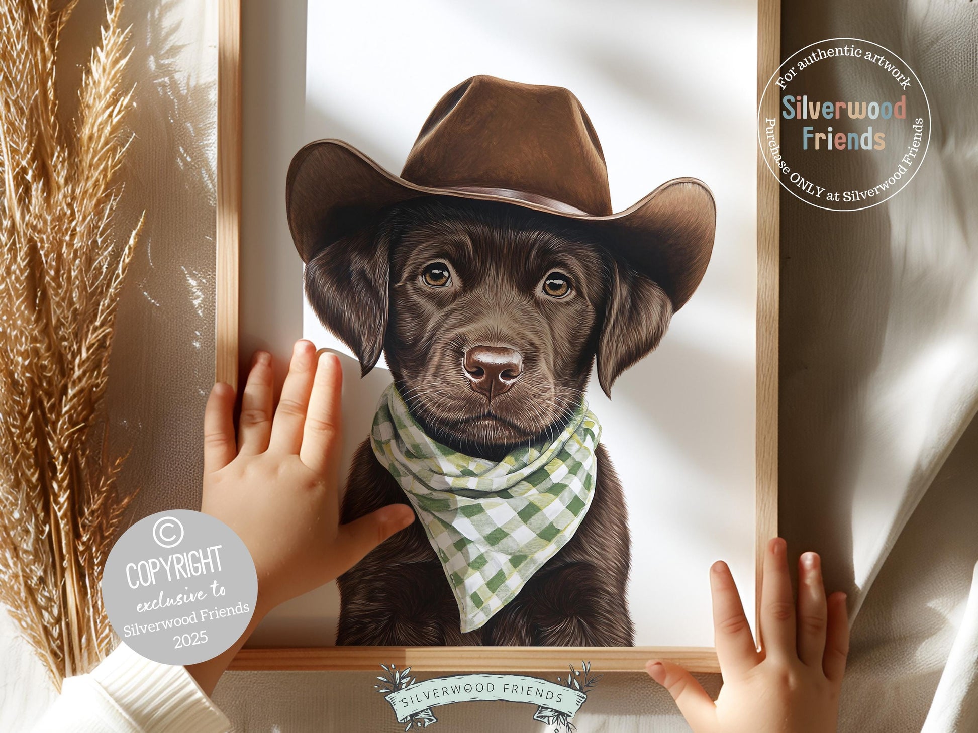 Labrador Dog Cowboy Hat Print, Neutral Cowboy Western Nursery Decor, Sage Green Nursery Wall Art, Mudroom Decor Labrador Dog Digital Print