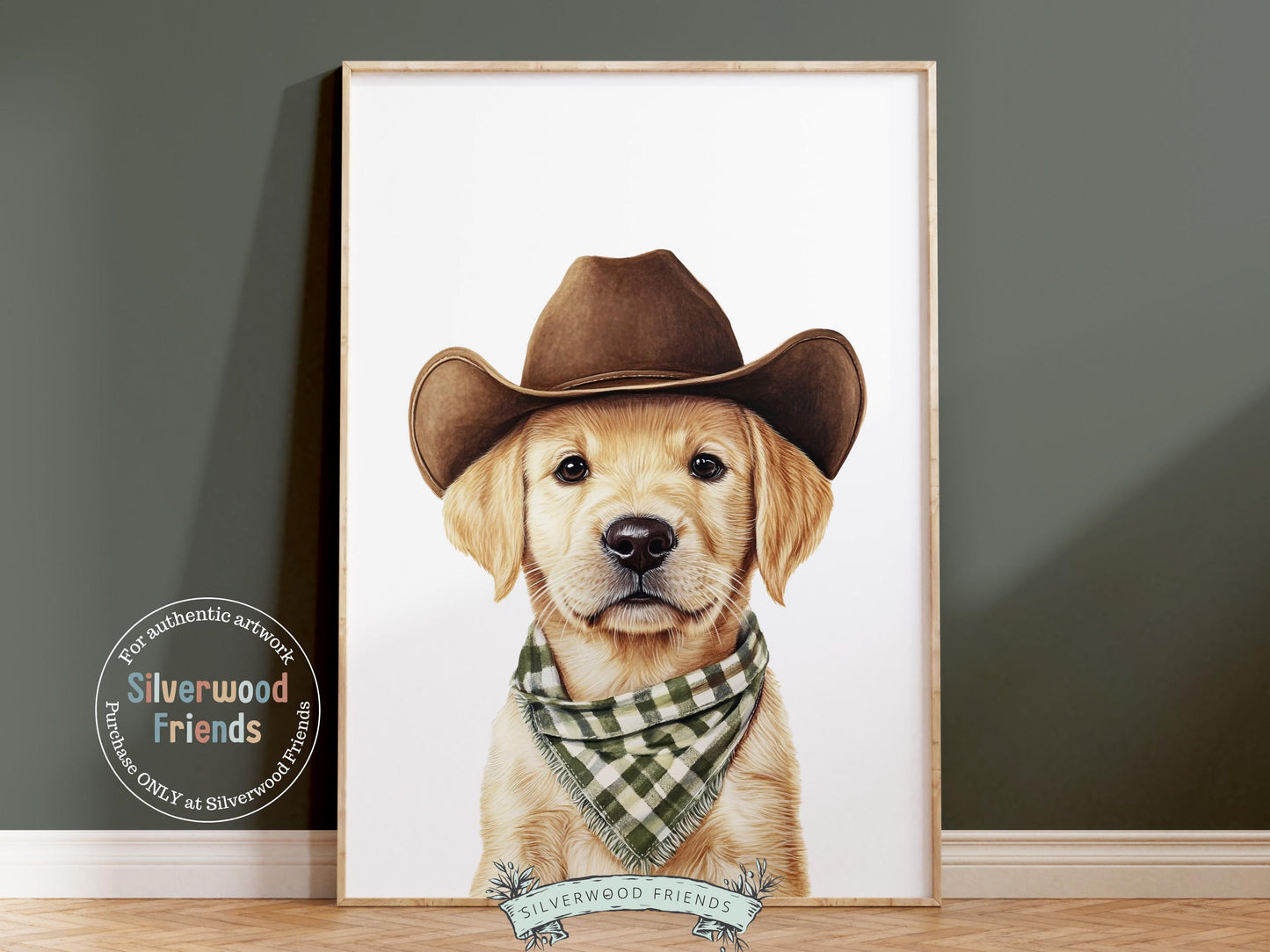 Labrador Dog Cowboy Hat Print, Neutral Cowboy Western Nursery Decor, Sage Green Nursery Wall Art, Mudroom Decor Labrador Dog Digital Print