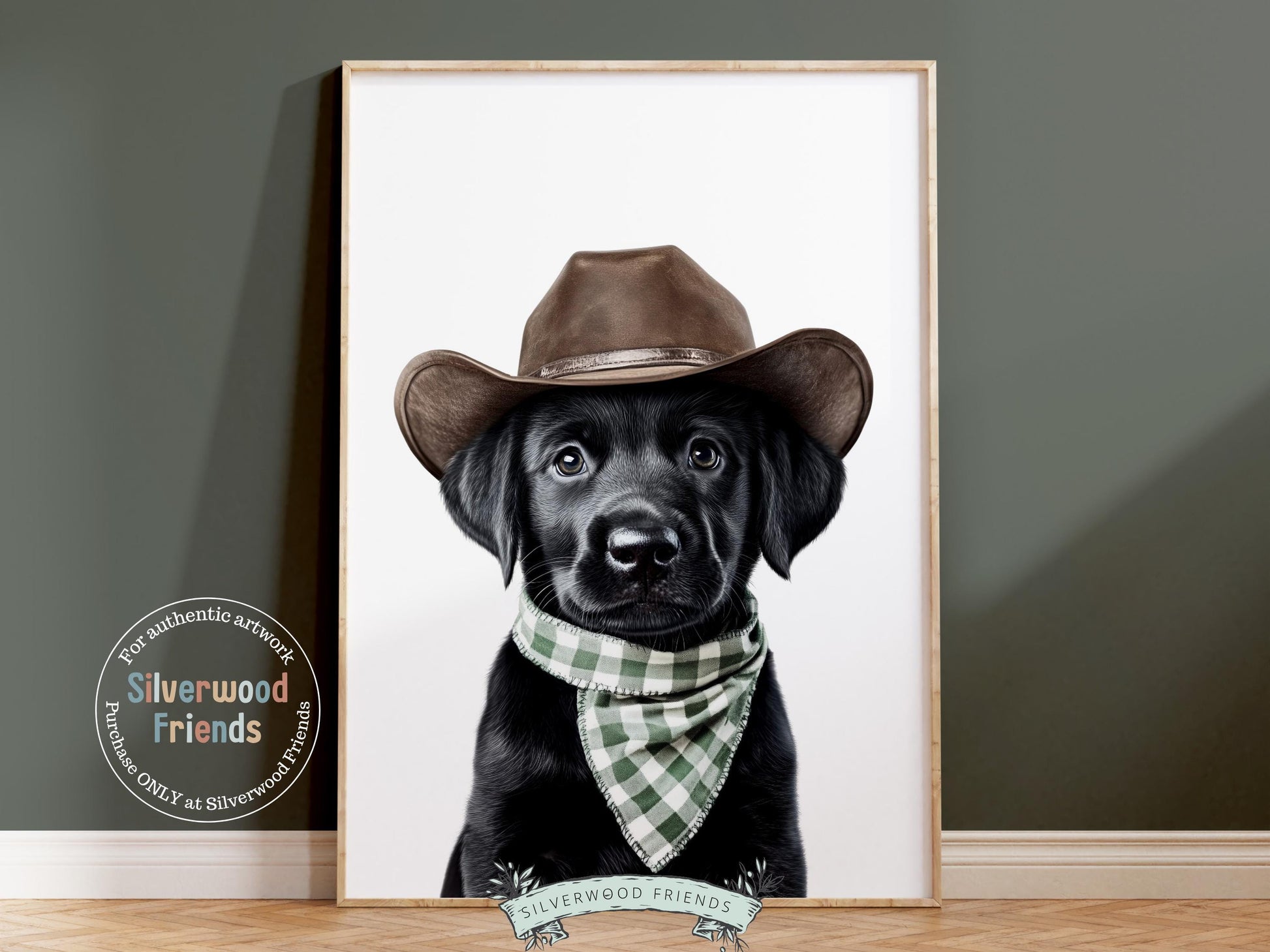 Labrador Dog Cowboy Hat Print, Neutral Cowboy Western Nursery Decor, Sage Green Nursery Wall Art, Mudroom Decor Labrador Dog Digital Print