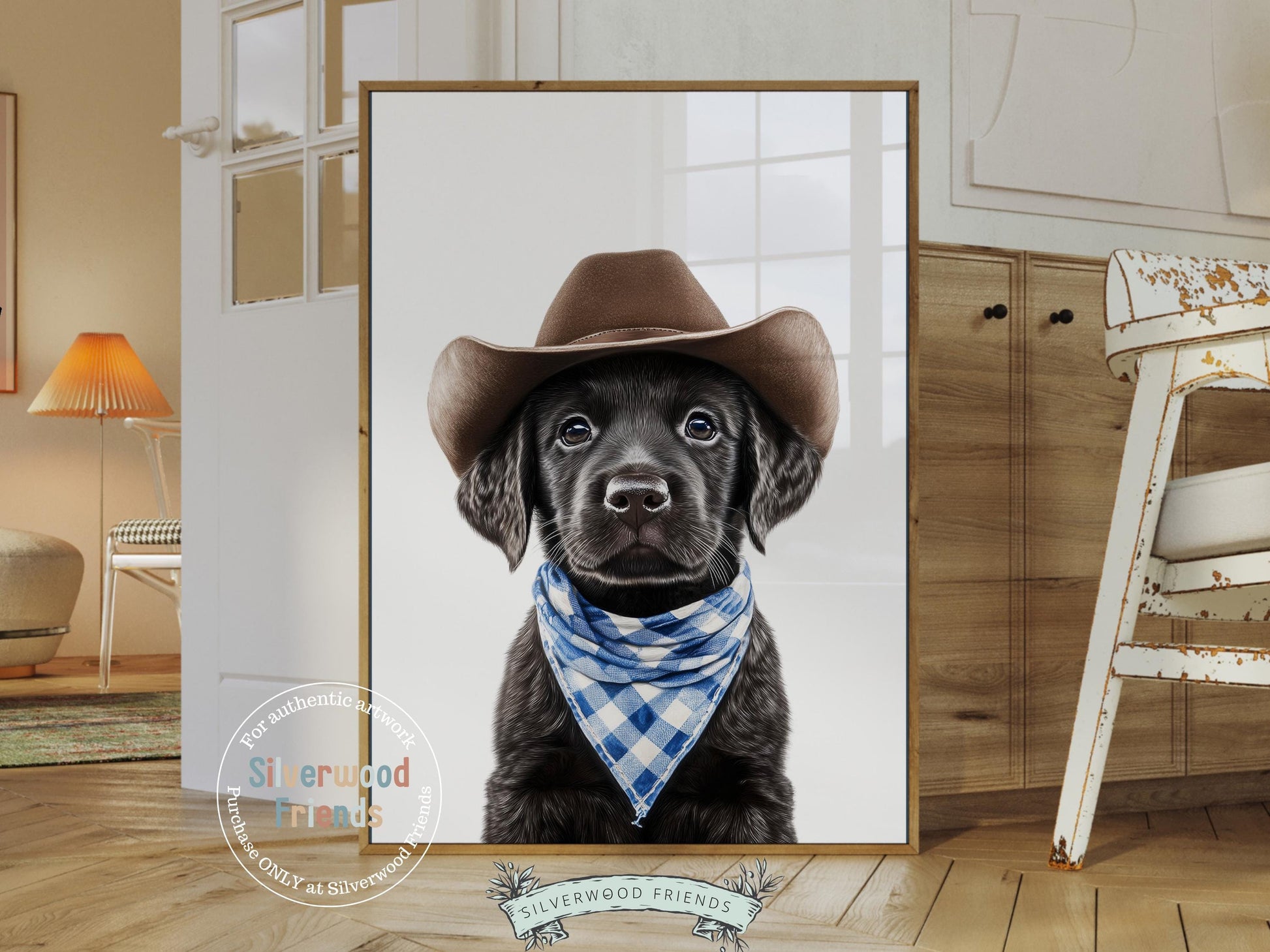 Labrador Dog Cowboy Hat Print, Boys Cowboy Western Nursery Decor, Baby Boy Cowboy Dog Nursery Wall Art, Western Labrador Dog Digital Print