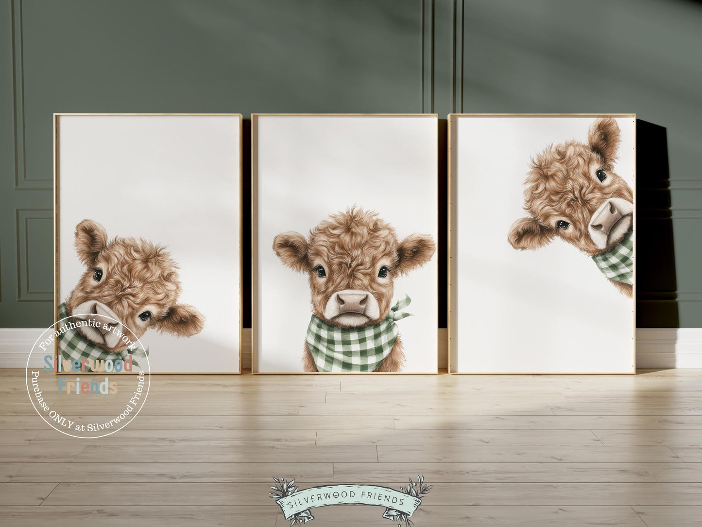 Peeking Highland Cow Nursery Print, Sage Green Highland Cow Nursery Decor, Highland Cow Gift, Kids Room Farm Animal Wall Decor Digital Print