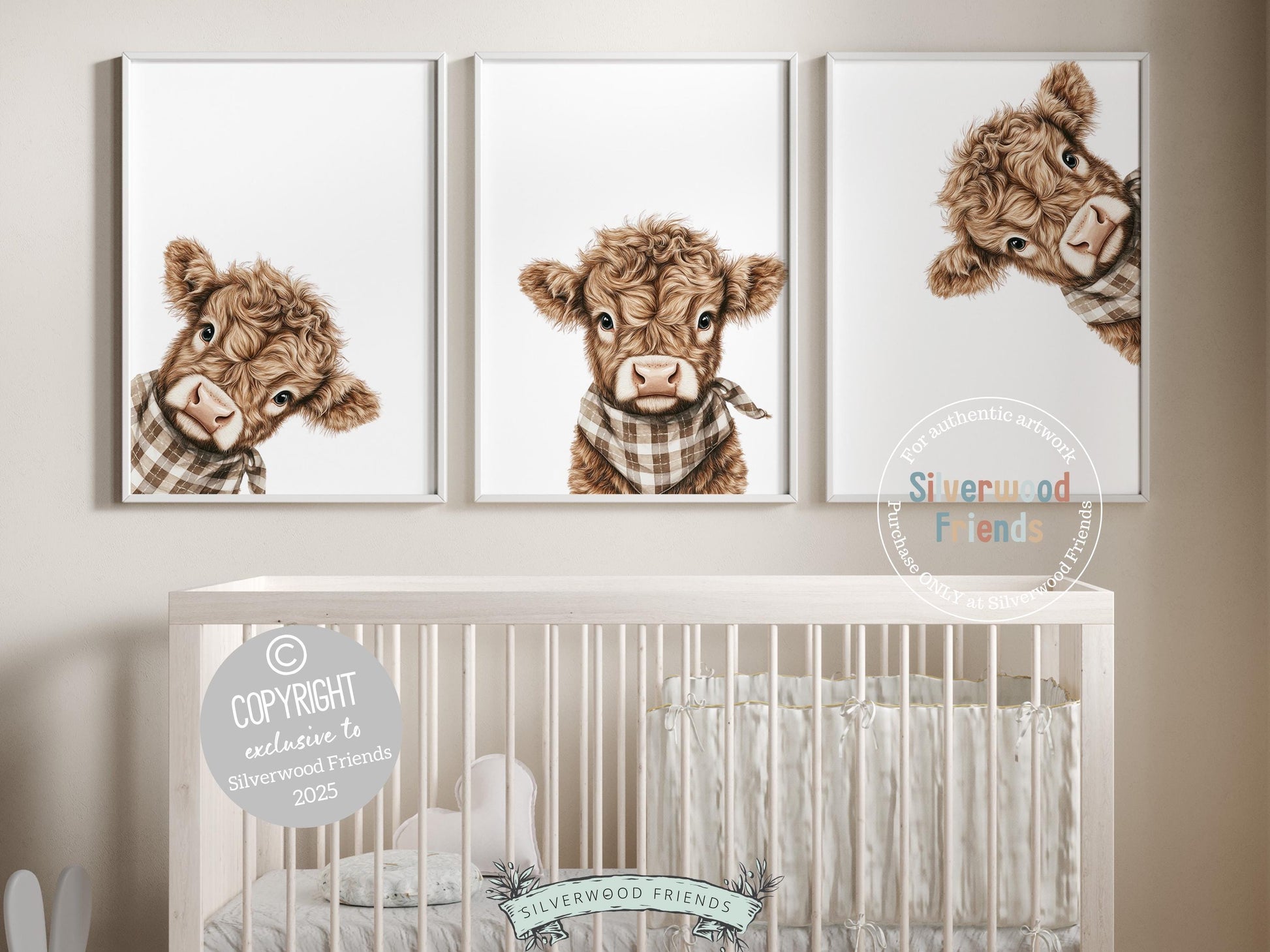 Peeking Highland Cow Nursery Print, Neutral Highland Cow Nursery Decor, Kids Highland Cow Gift Western Cowboy Nursery Wall Art Digital Print