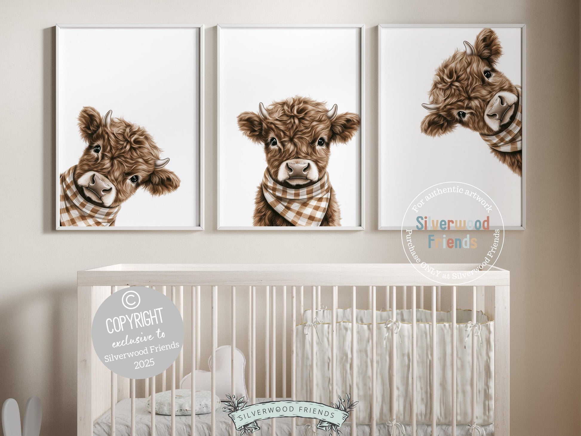 Peeking Baby Highland Cow Nursery Print, Neutral Highland Cow Nursery Decor, Highland Cow Gift Western Cowboy Nursery Wall Art Digital Print