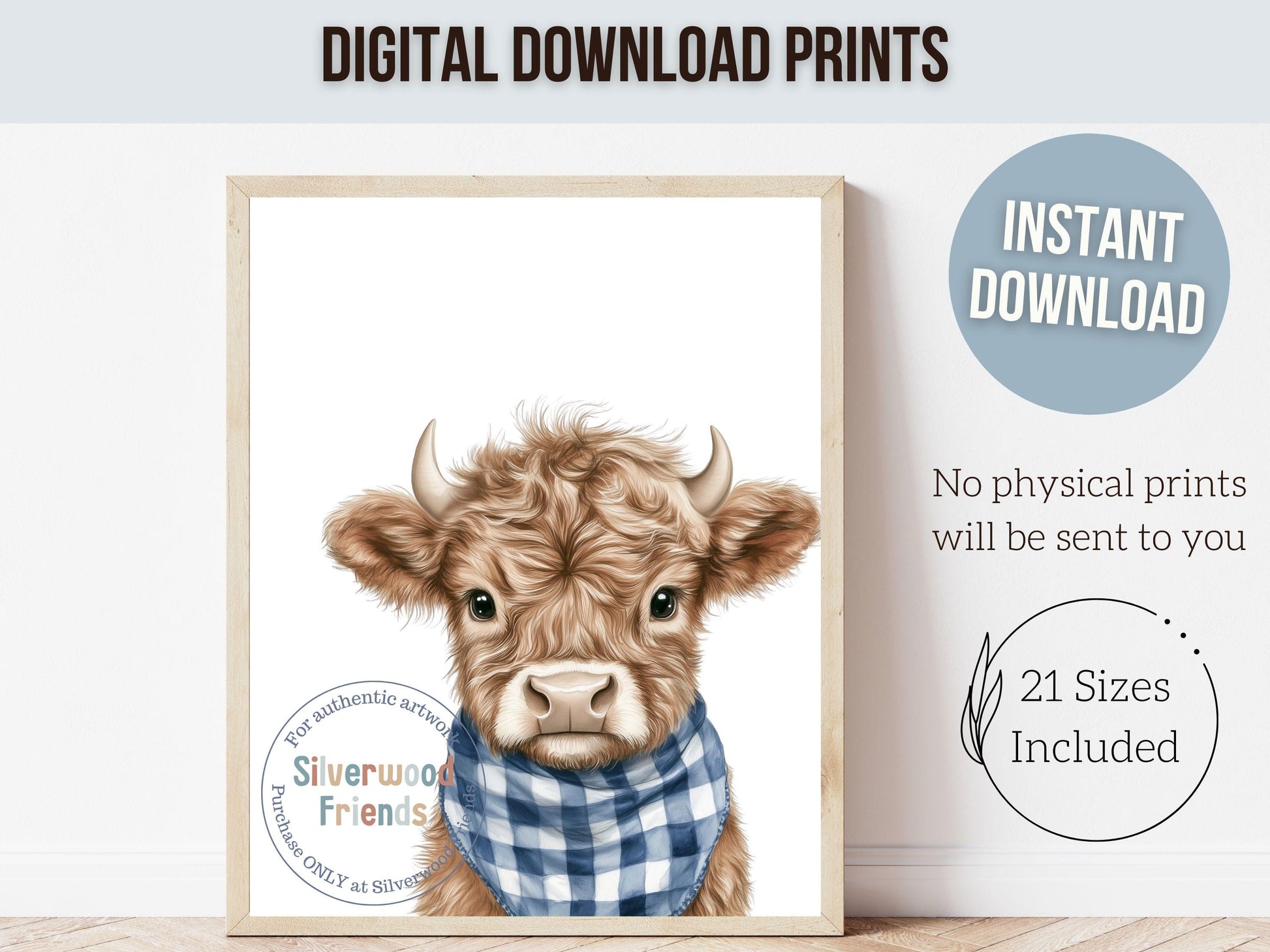 Peeking Baby Highland Cow Nursery Print, Baby Boy Blue Highland Cow Nursery Decor, Highland Cow Gift, Western Nursery Wall Art Digital Print