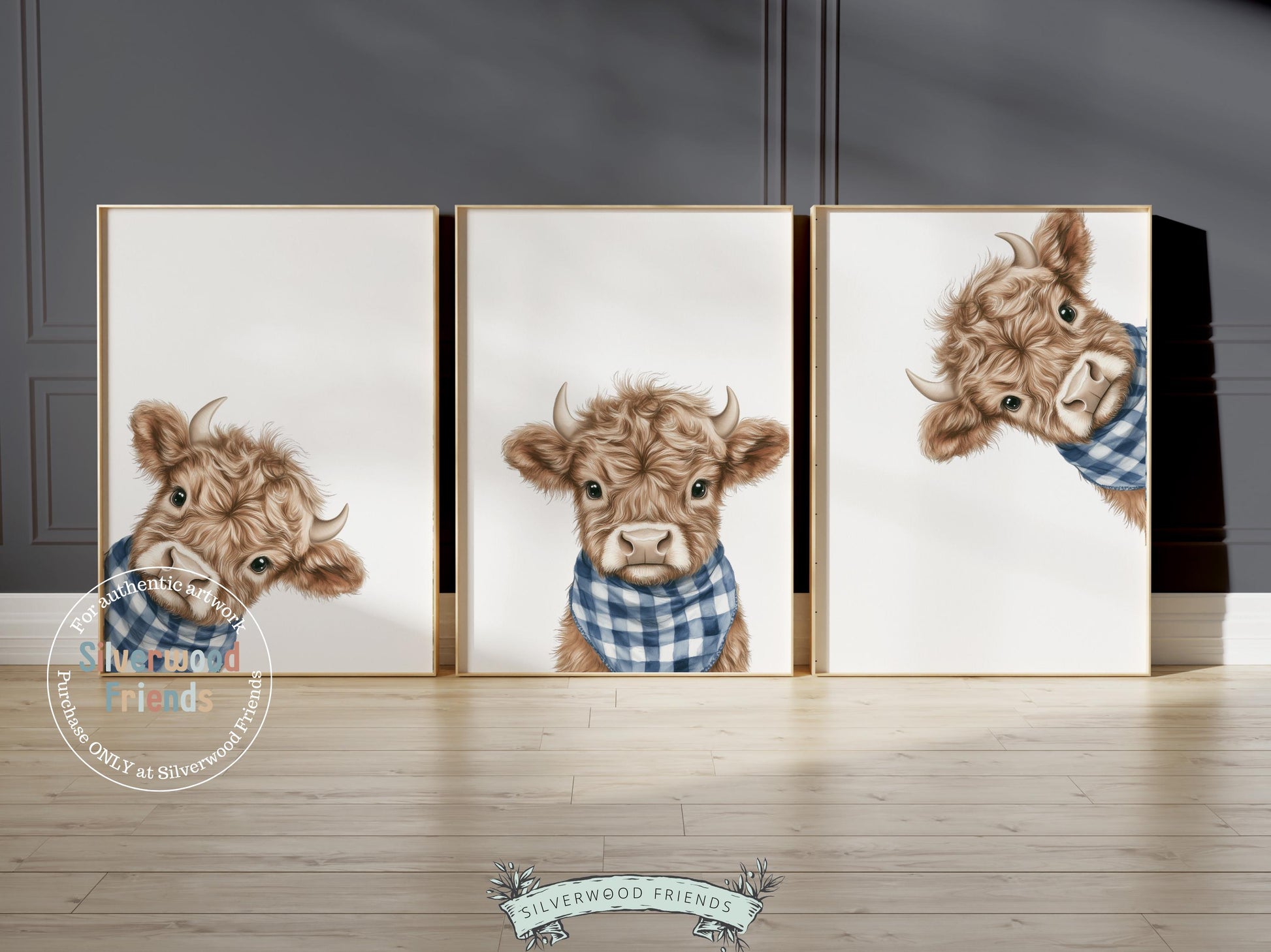 Peeking Baby Highland Cow Nursery Print, Baby Boy Blue Highland Cow Nursery Decor, Highland Cow Gift, Western Nursery Wall Art Digital Print