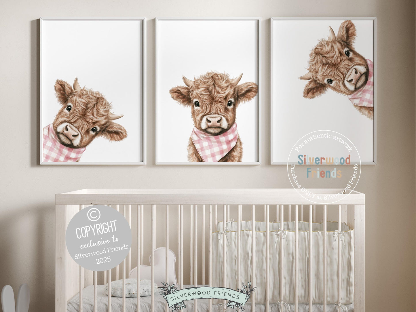 Peeking Baby Highland Cow Nursery Print, Baby Girl Pink Highland Cow Nursery Decor, Baby Girl Pink Western Nursery Wall Art Digital Print