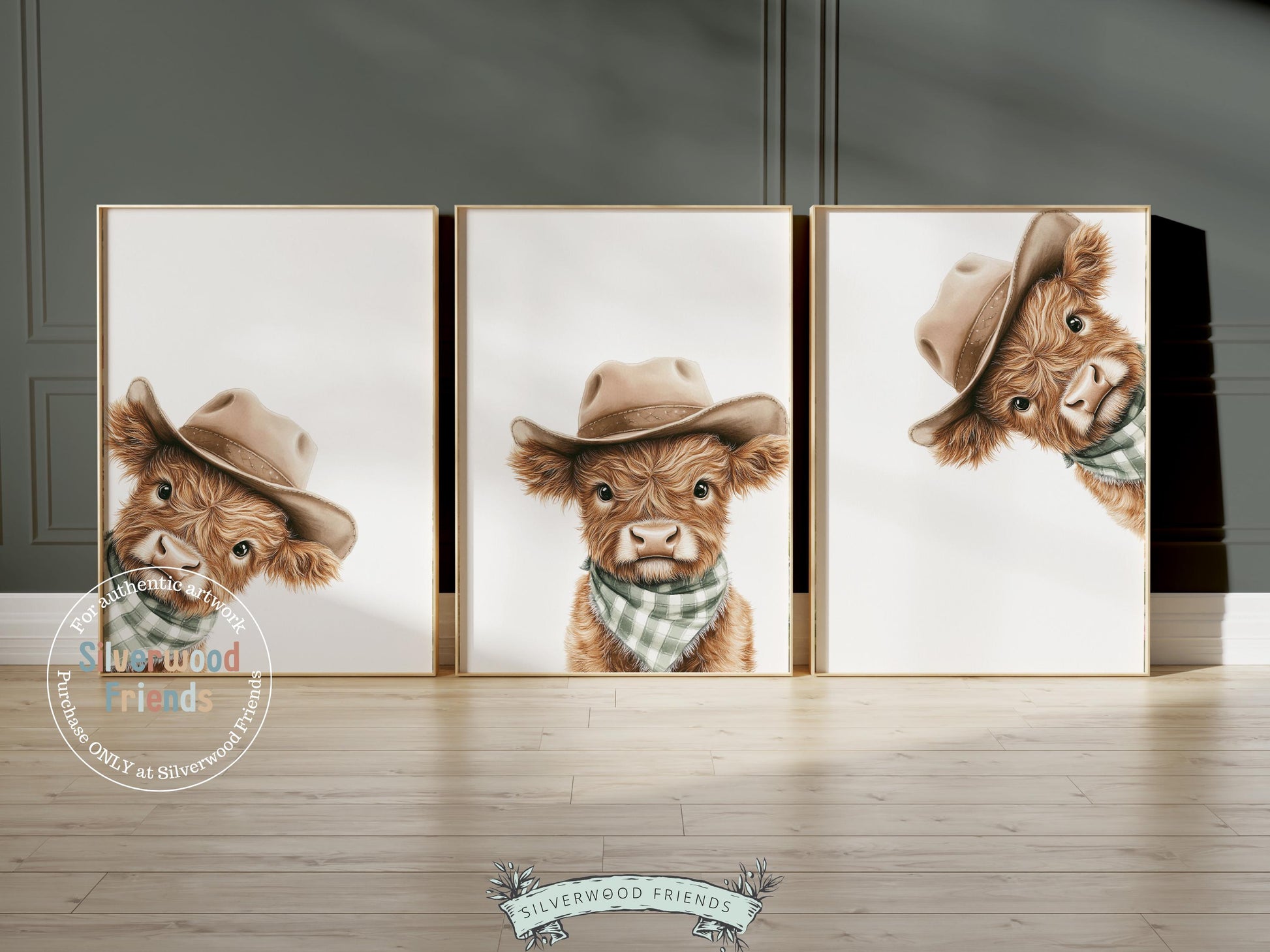 Peeking Baby Highland Cow Nursery Prints, Sage Green Highland Cow Nursery Decor, Cowboy Western Neutral Nursery Wall Art Digital Print Gift