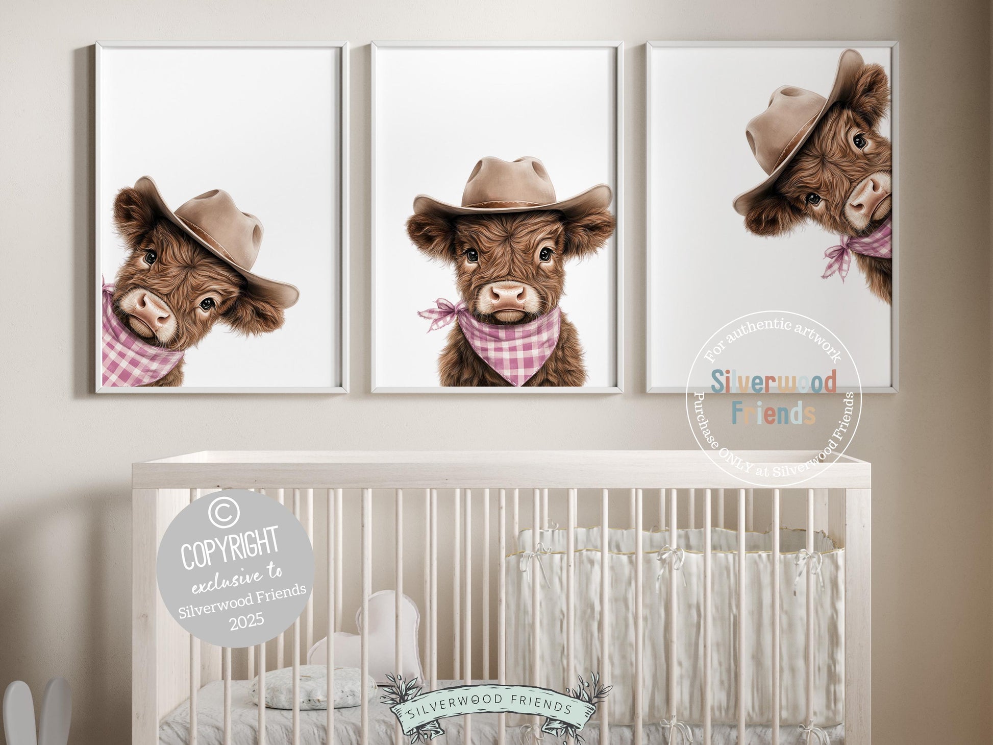 Peeking Baby Highland Cow Nursery Print, Baby Girl Pink Highland Cow Nursery Decor, Baby Girl Cowgirl Western Nursery Wall Art Digital Print