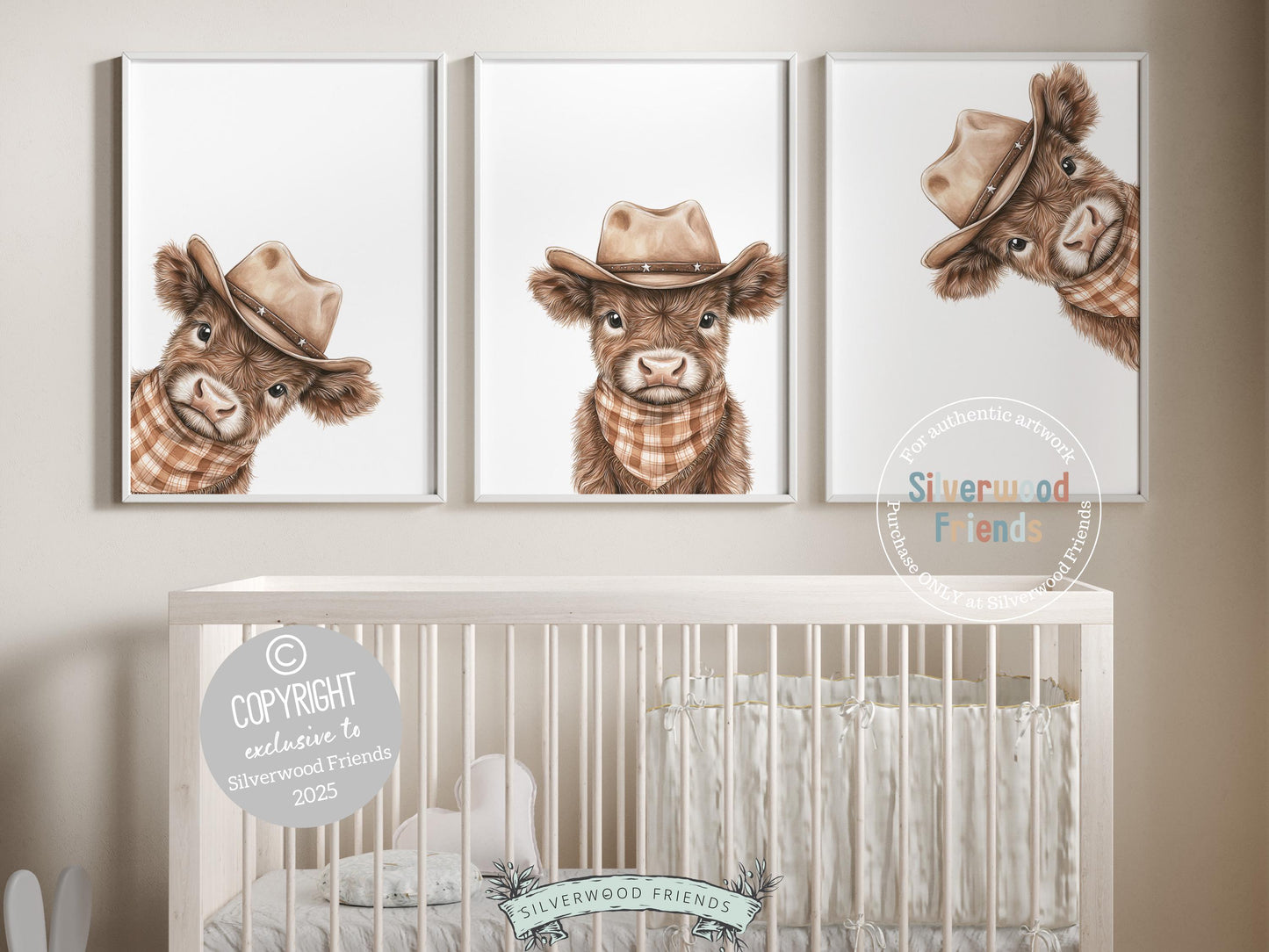 Peeking Baby Highland Cow Nursery Print, Neutral Highland Cow Nursery Decor, Highland Cow Gift Western Cowboy Nursery Wall Art Digital Print