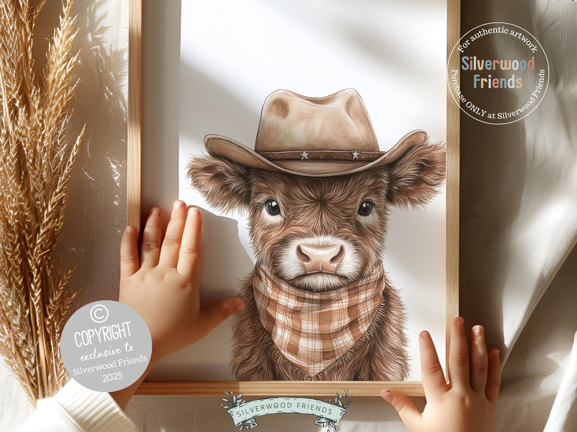 Peeking Baby Highland Cow Nursery Print, Neutral Highland Cow Nursery Decor, Highland Cow Gift Western Cowboy Nursery Wall Art Digital Print