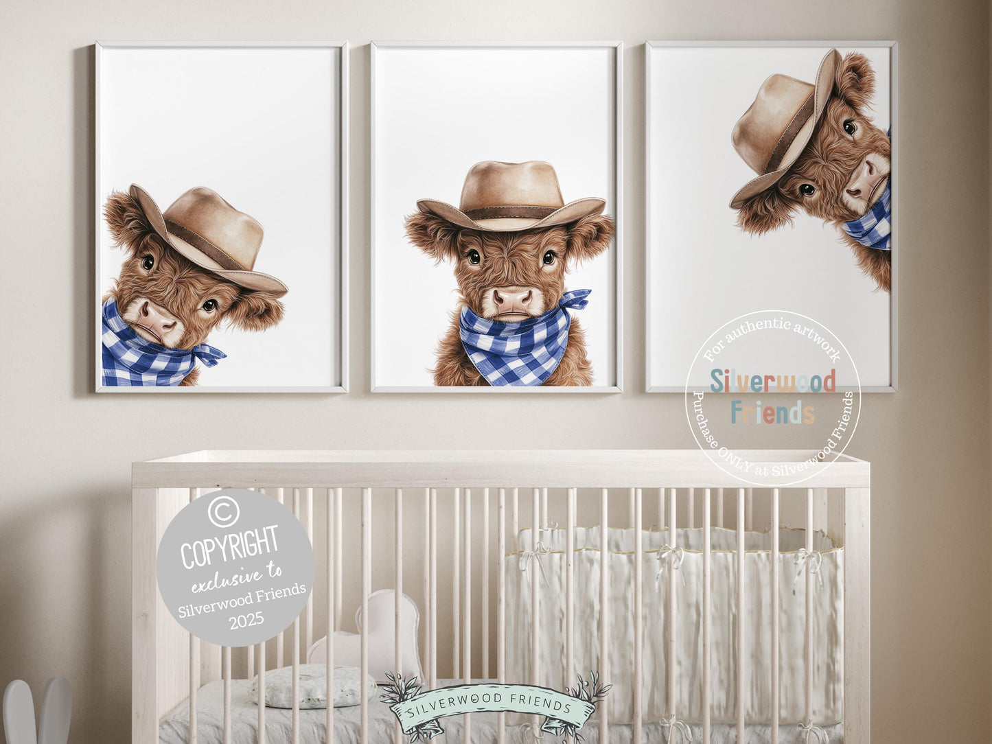 Peeking Baby Highland Cow Nursery Print, Baby Boy Blue Highland Cow Nursery Decor, Boys Farmhouse Cowboy Western Room Wall Art Digital Print