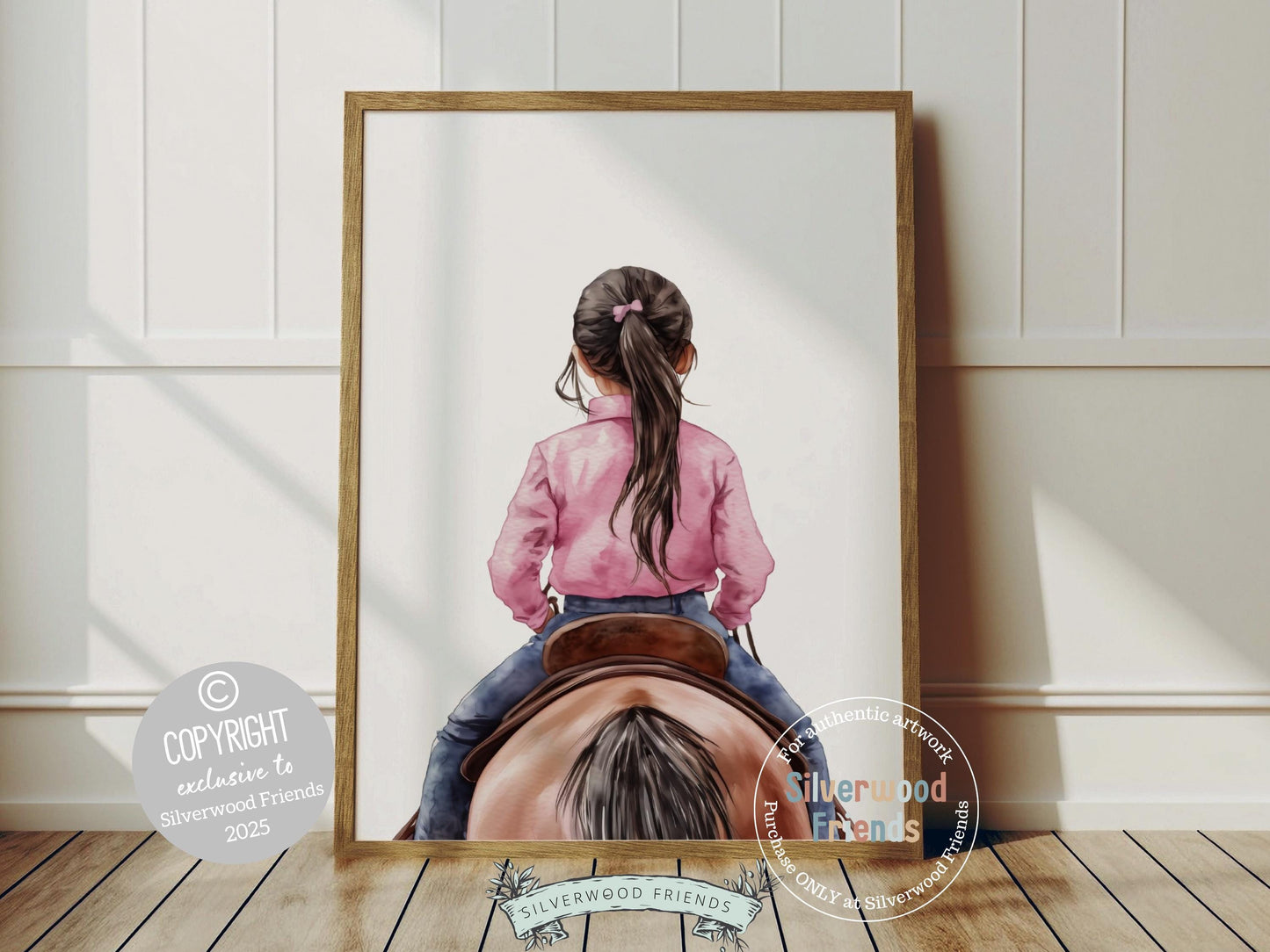 Immerse yourself in the timeless bond between cowgirl and horse with our enchanting watercolor print, depicting a cowgirl with her beloved horse.