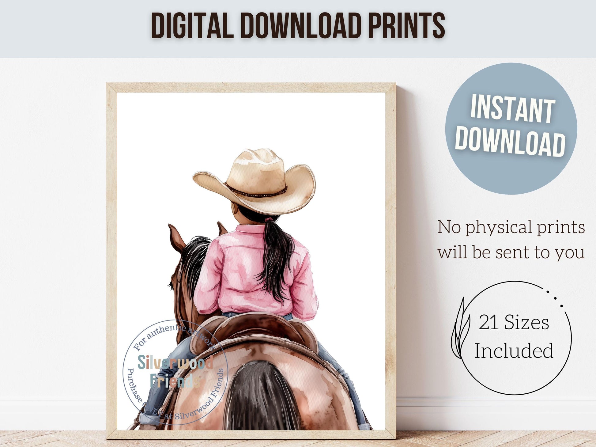Cowgirl Nursery Print, Cowgirl Nursery Decor, Baby Girl Western Nursery Decor, Little Black Hair Girl Horse Riding Nursery Digital Print