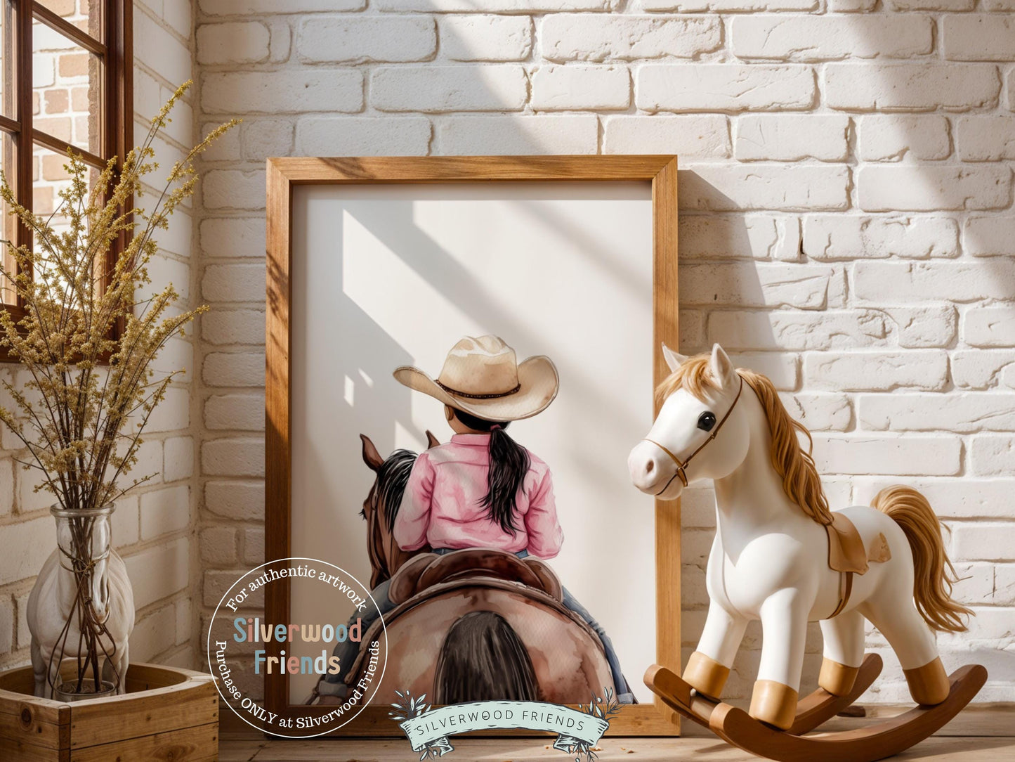 Cowgirl Nursery Print, Cowgirl Nursery Decor, Baby Girl Western Nursery Decor, Little Black Hair Girl Horse Riding Nursery Digital Print